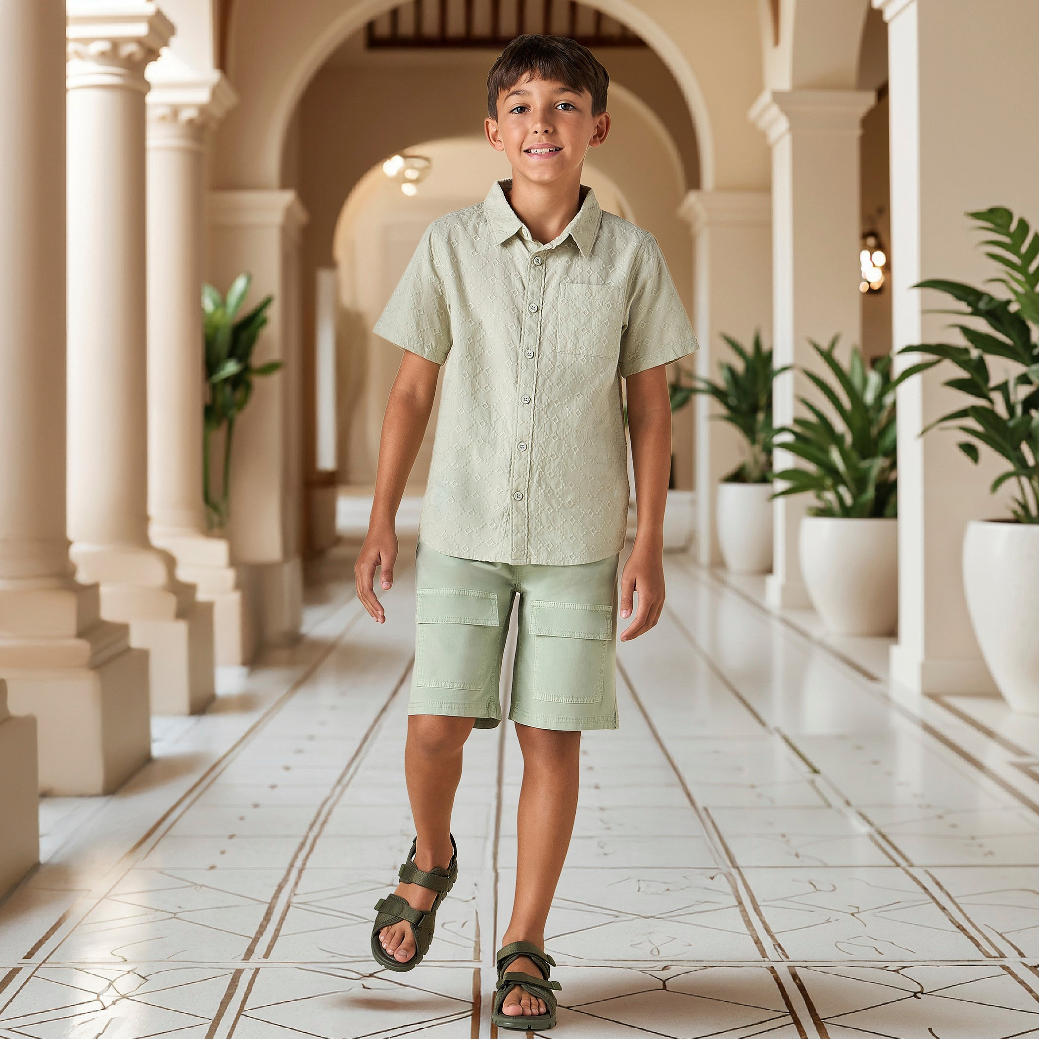 Juniors Solid Cargo Shorts with Pockets and Drawstring Closure-boys-clothing-bottoms-shorts-image-5