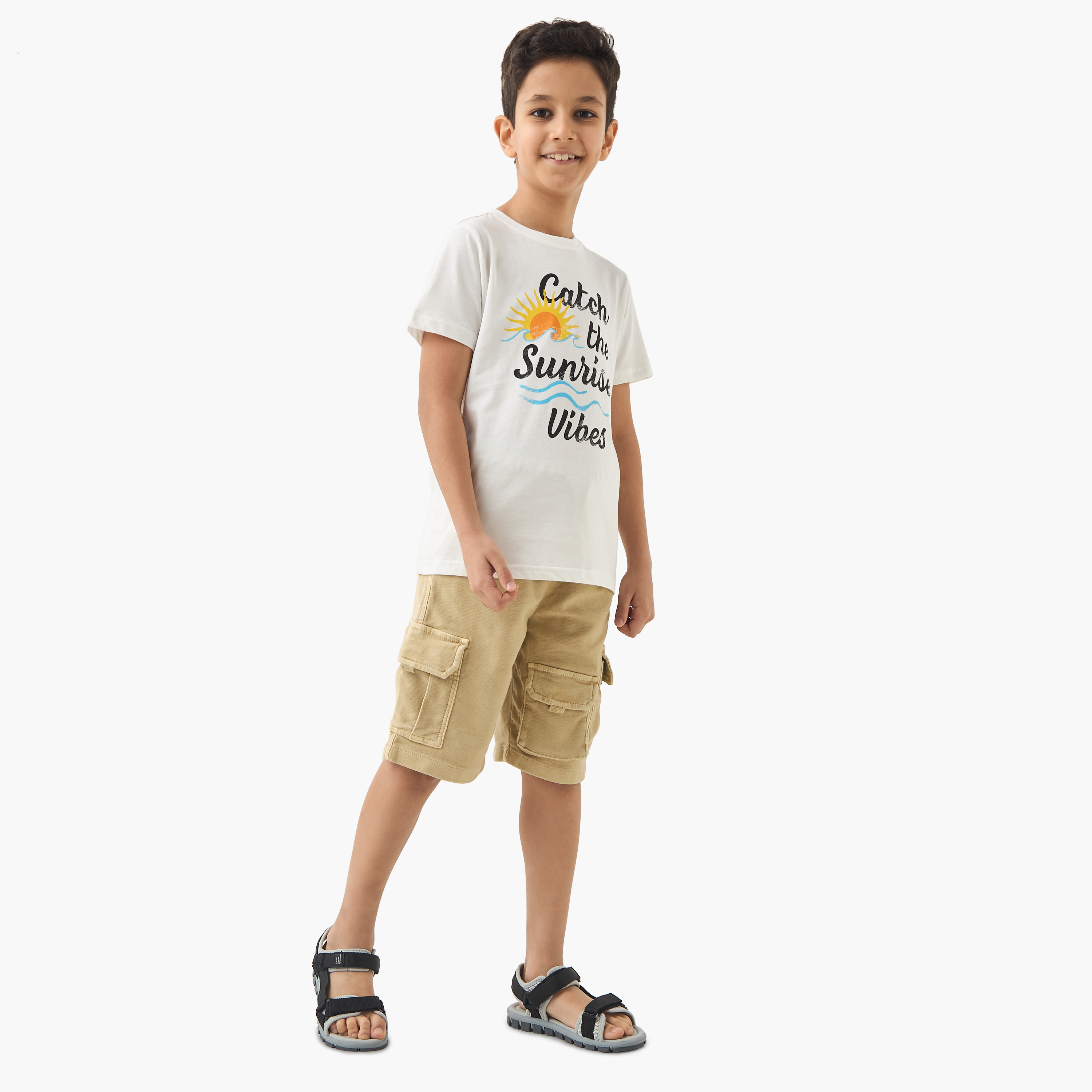 Juniors Solid Cargo Shorts with Drawstring Closure-boys-clothing-bottoms-shorts-image-2