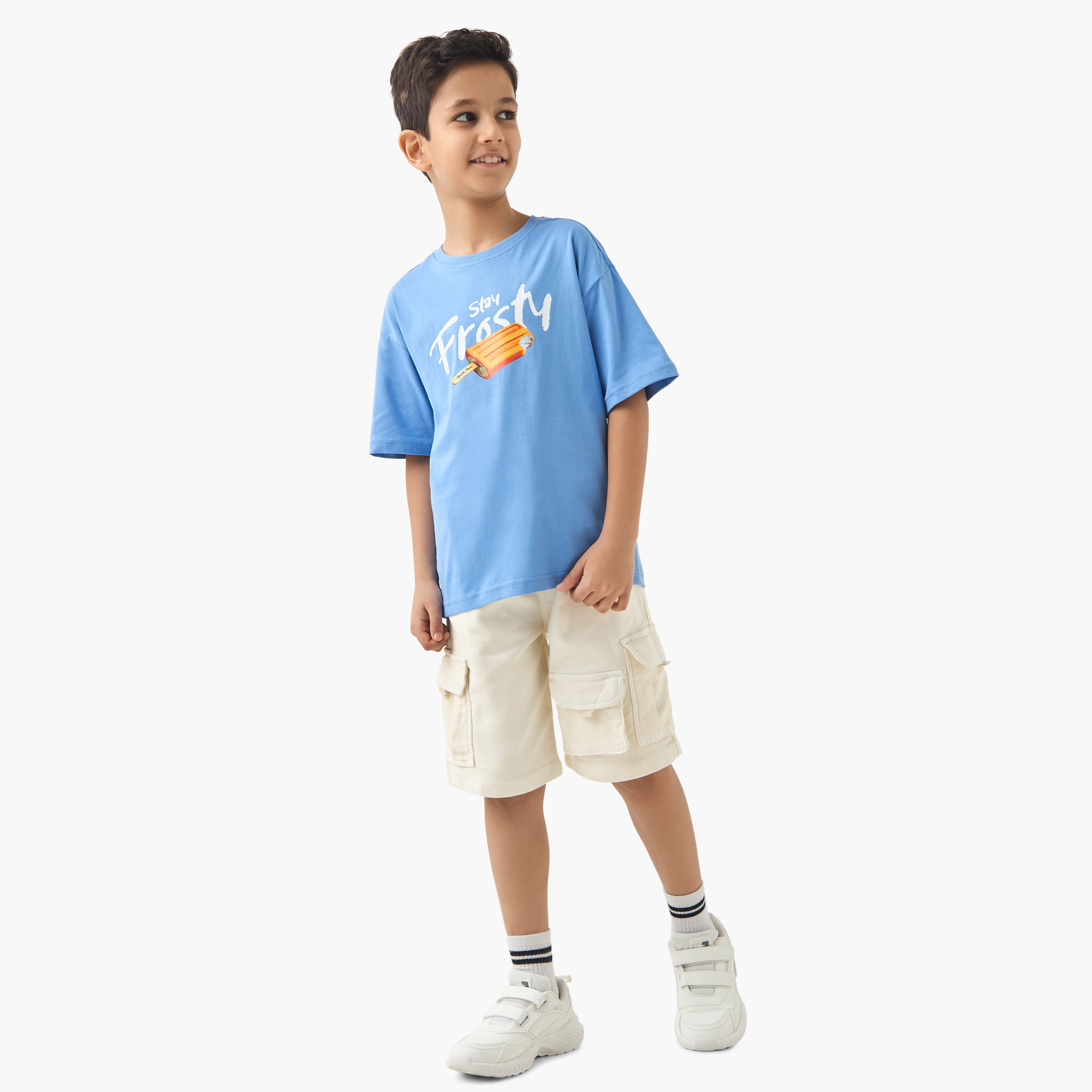 Juniors Solid Cargo Shorts with Drawstring Closure-boys-clothing-bottoms-shorts-image-2