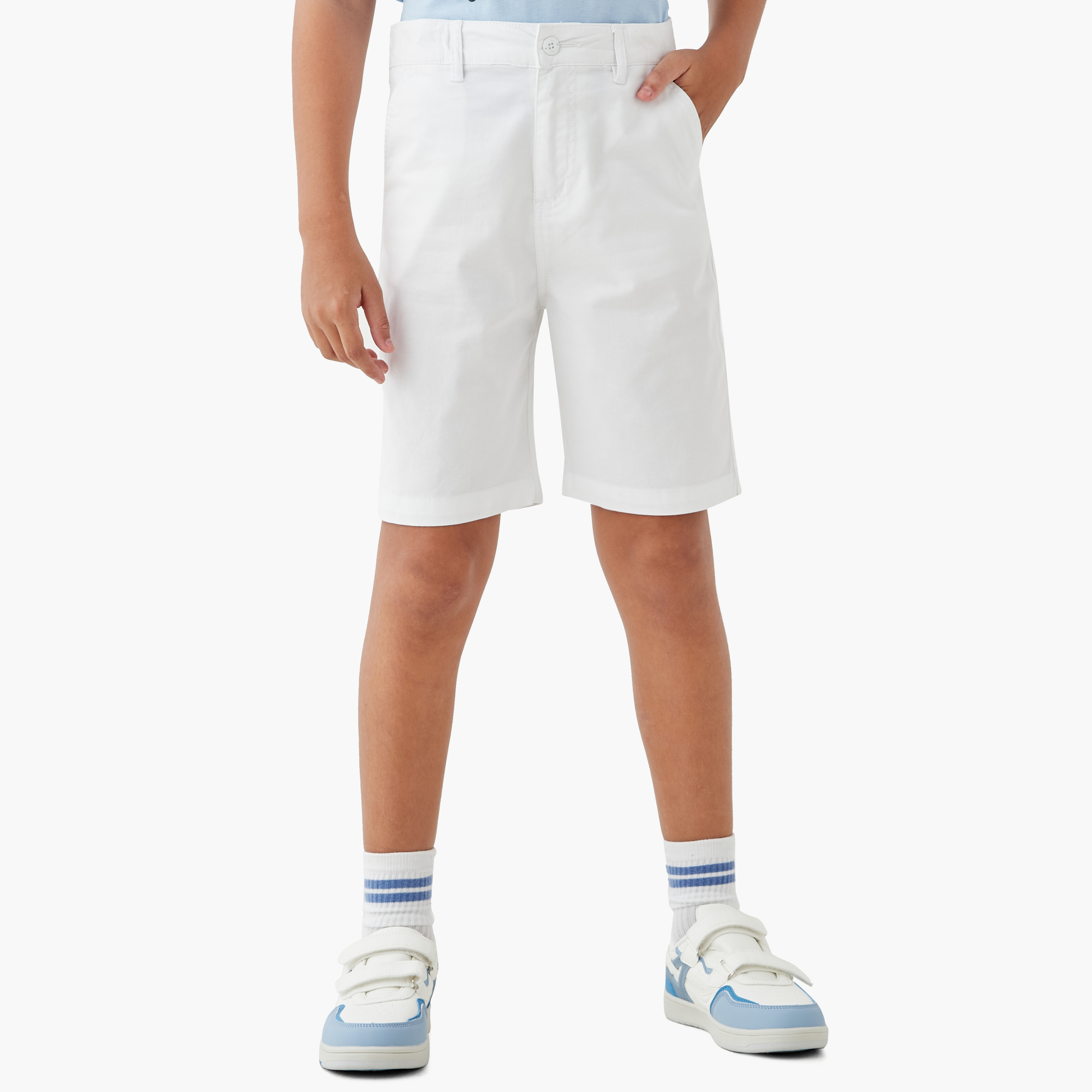 Juniors Solid Shorts with Button Closure and Pockets-boys-clothing-bottoms-shorts-image-1