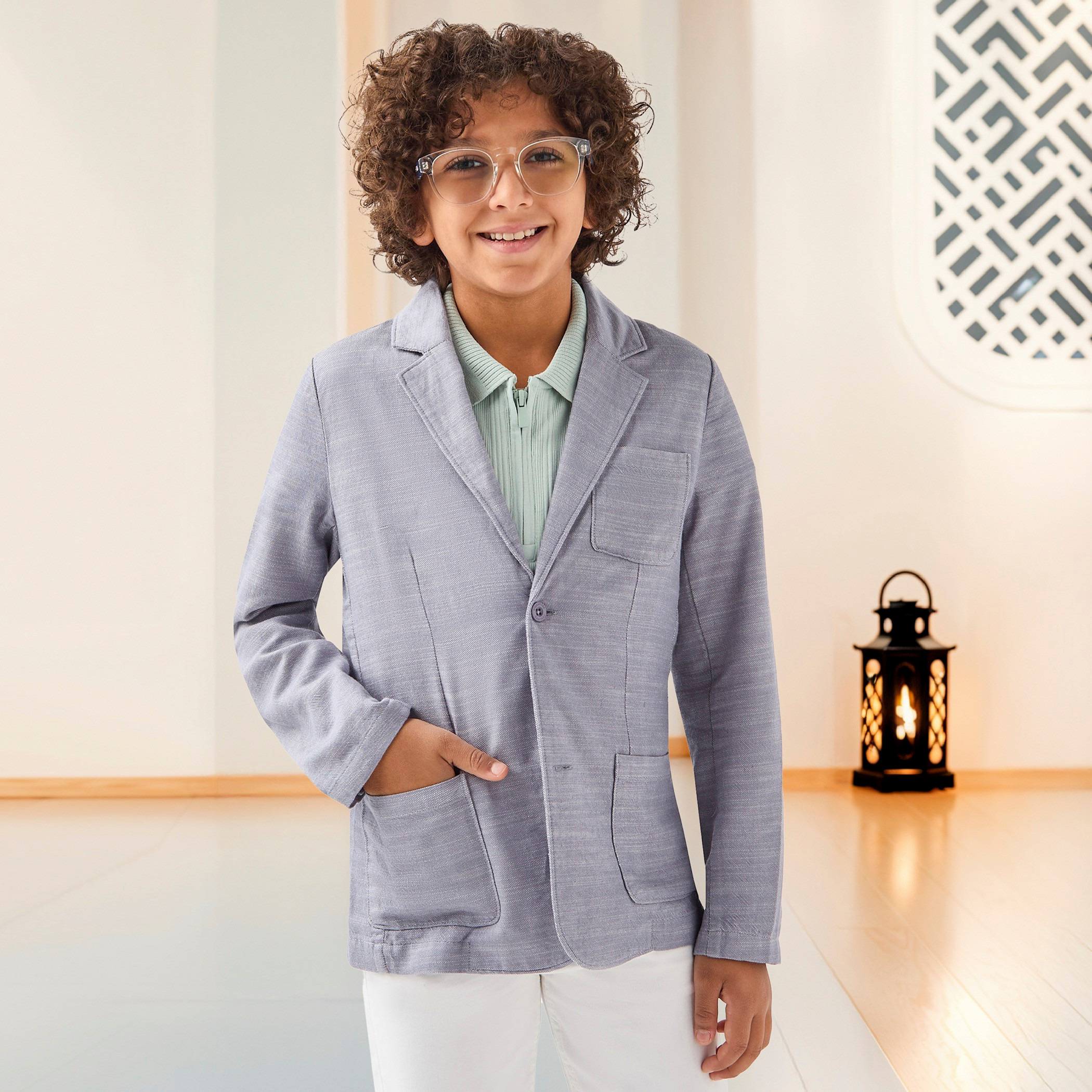 Juniors Textured Long Sleeves Blazer with Pockets-boys-clothing-jacketsandcoats-image-1