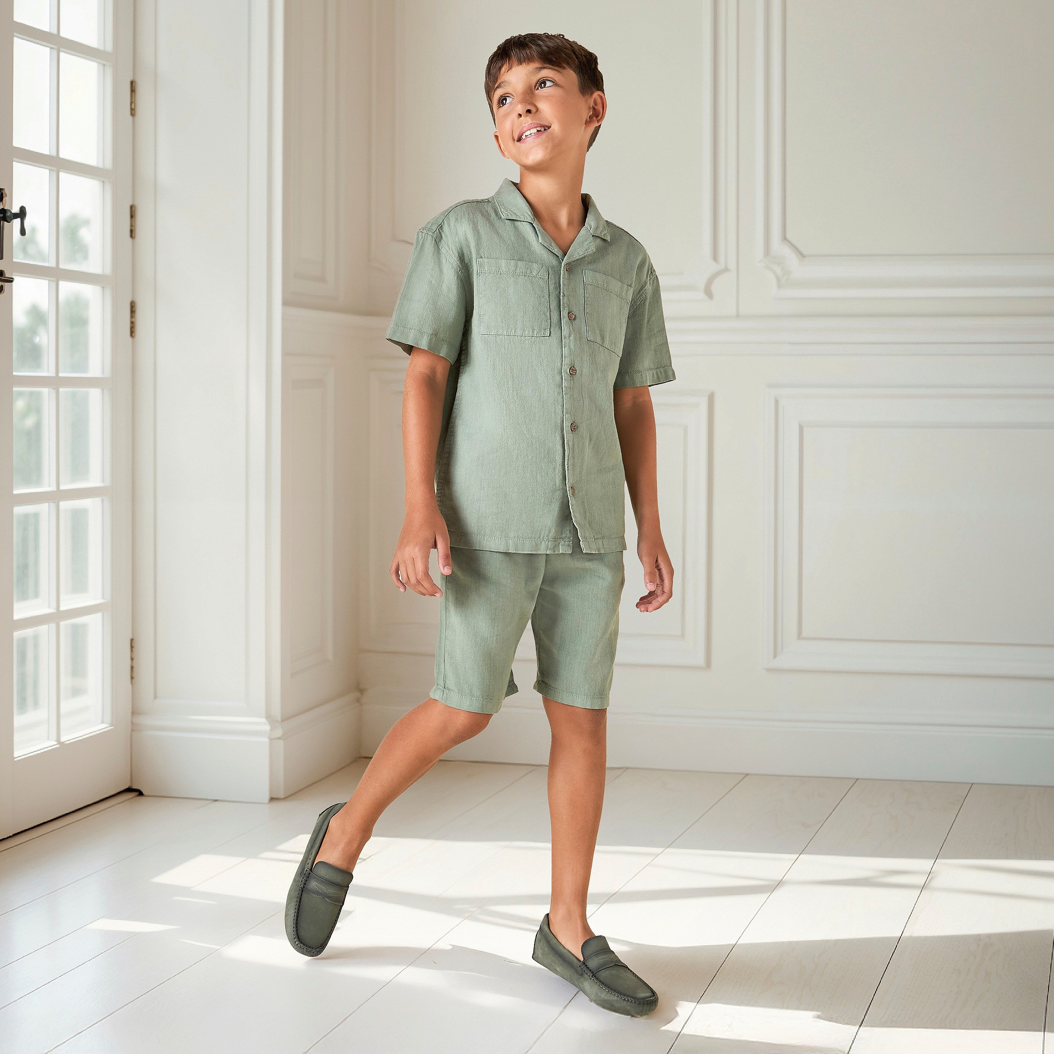 طقم شورت وقميص سادة بياقة كامب من جونيورز-boys-clothing-setsandcoords-image-1