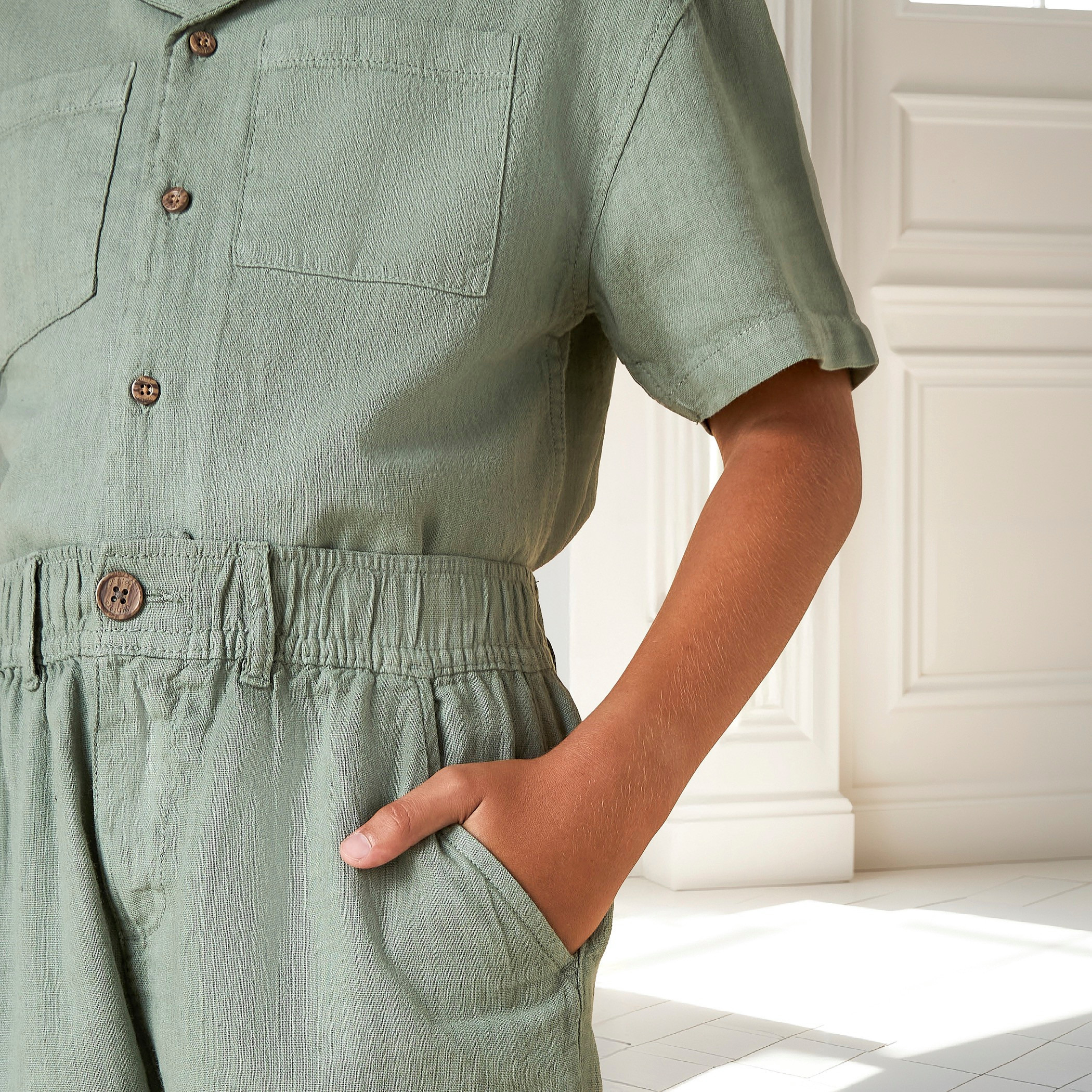 طقم شورت وقميص سادة بياقة كامب من جونيورز-boys-clothing-setsandcoords-image-5