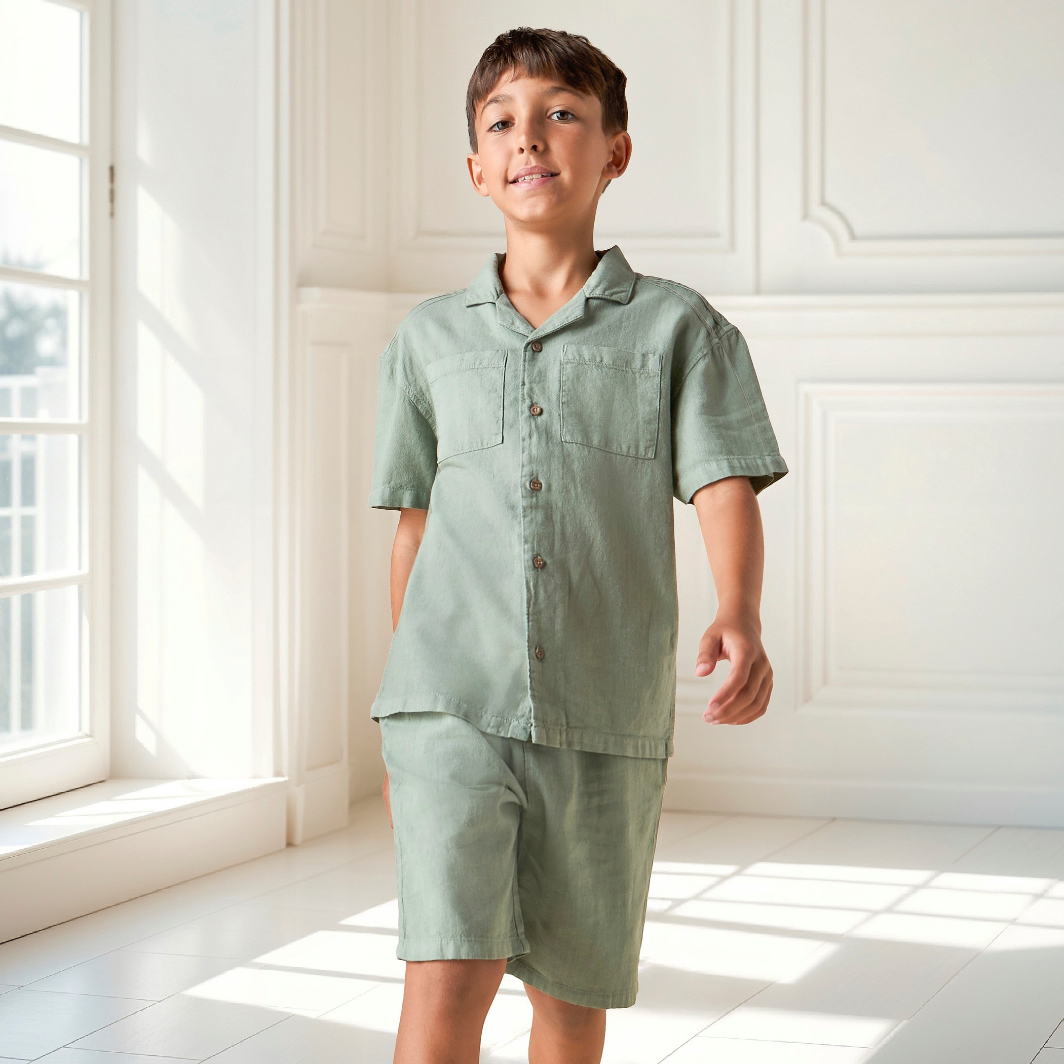 طقم شورت وقميص سادة بياقة كامب من جونيورز-boys-clothing-setsandcoords-image-7