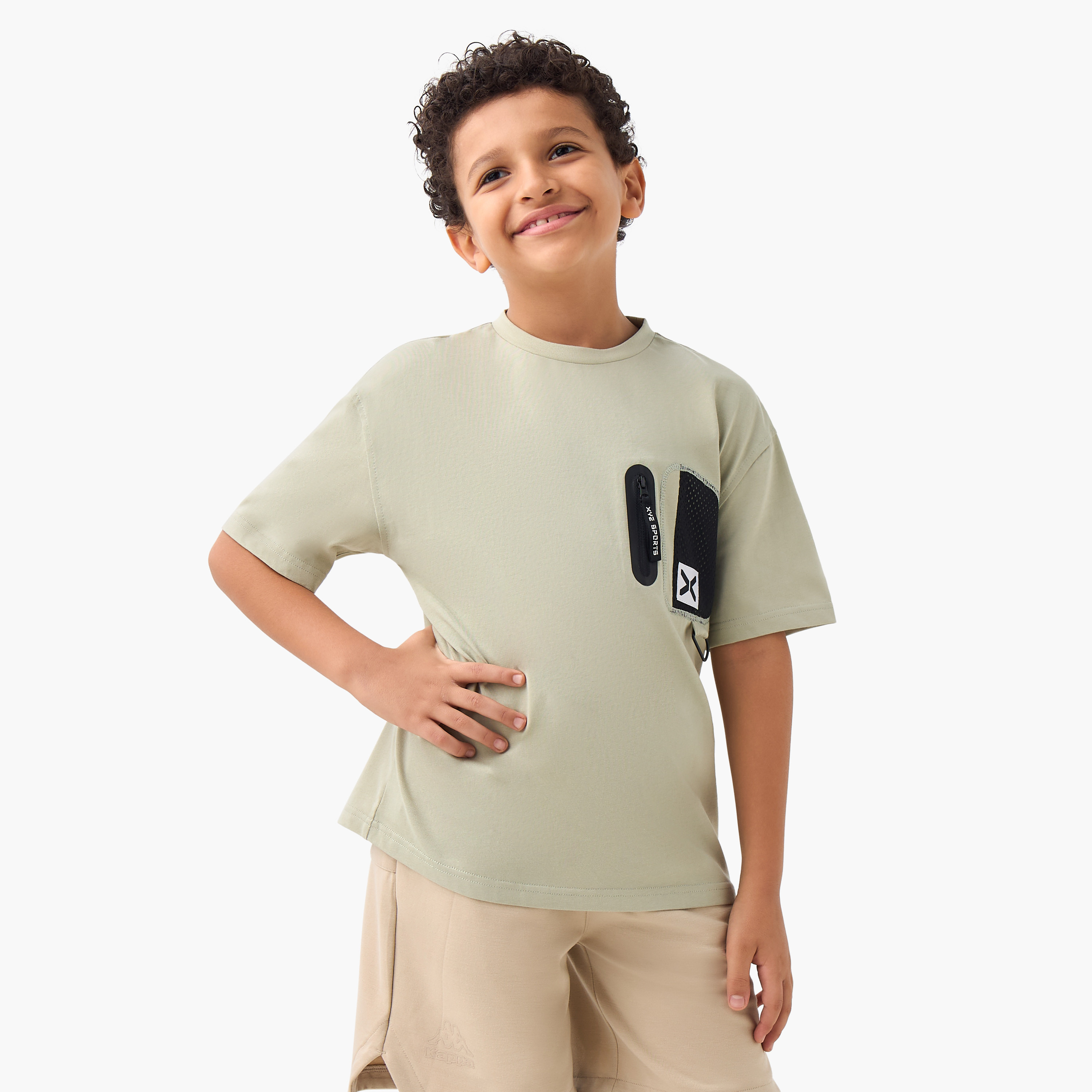XYZ Applique Crew Neck T-shirt with Zip Detail and Short Sleeves-sports-boys-clothing-tops-image-1