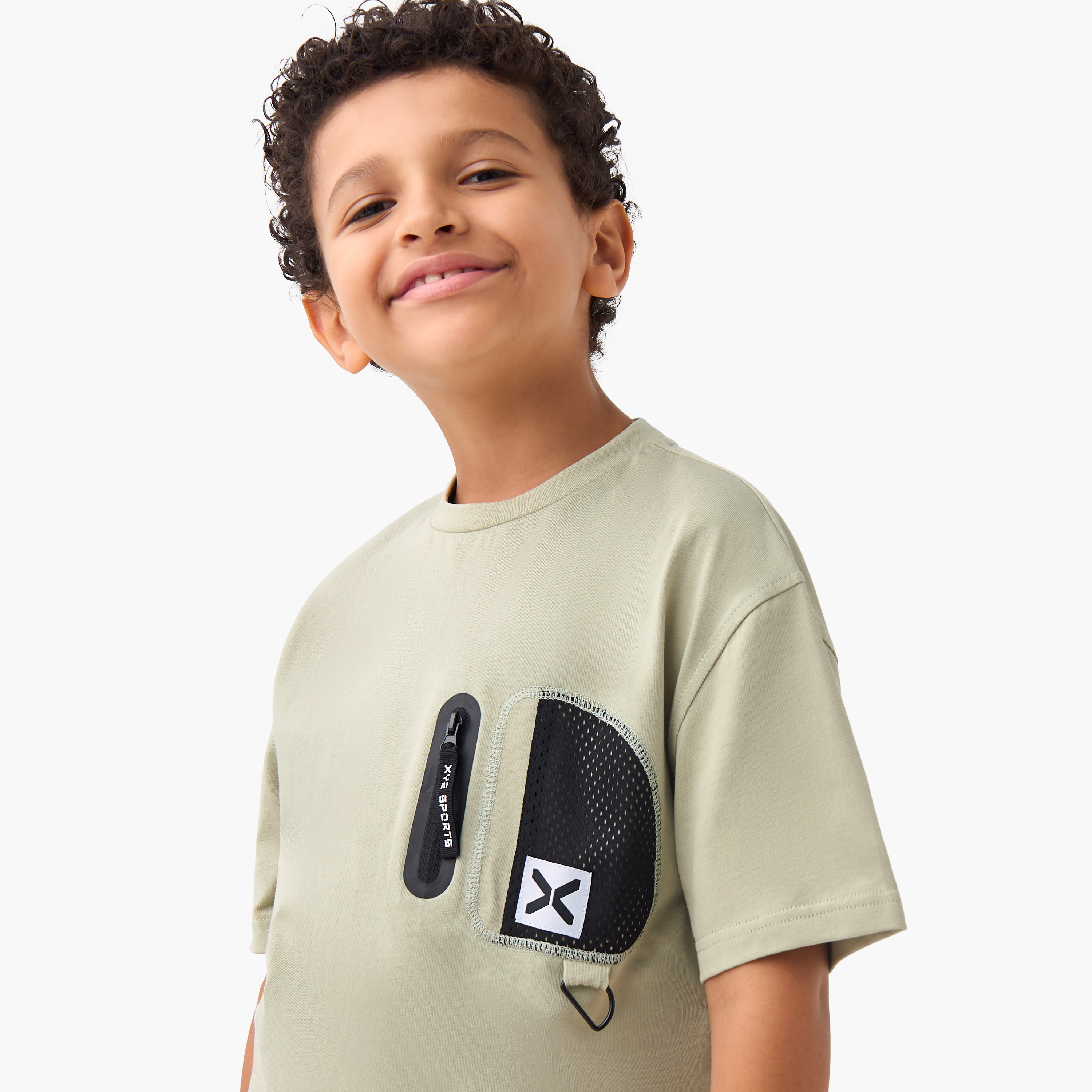 XYZ Applique Crew Neck T-shirt with Zip Detail and Short Sleeves-sports-boys-clothing-tops-image-4