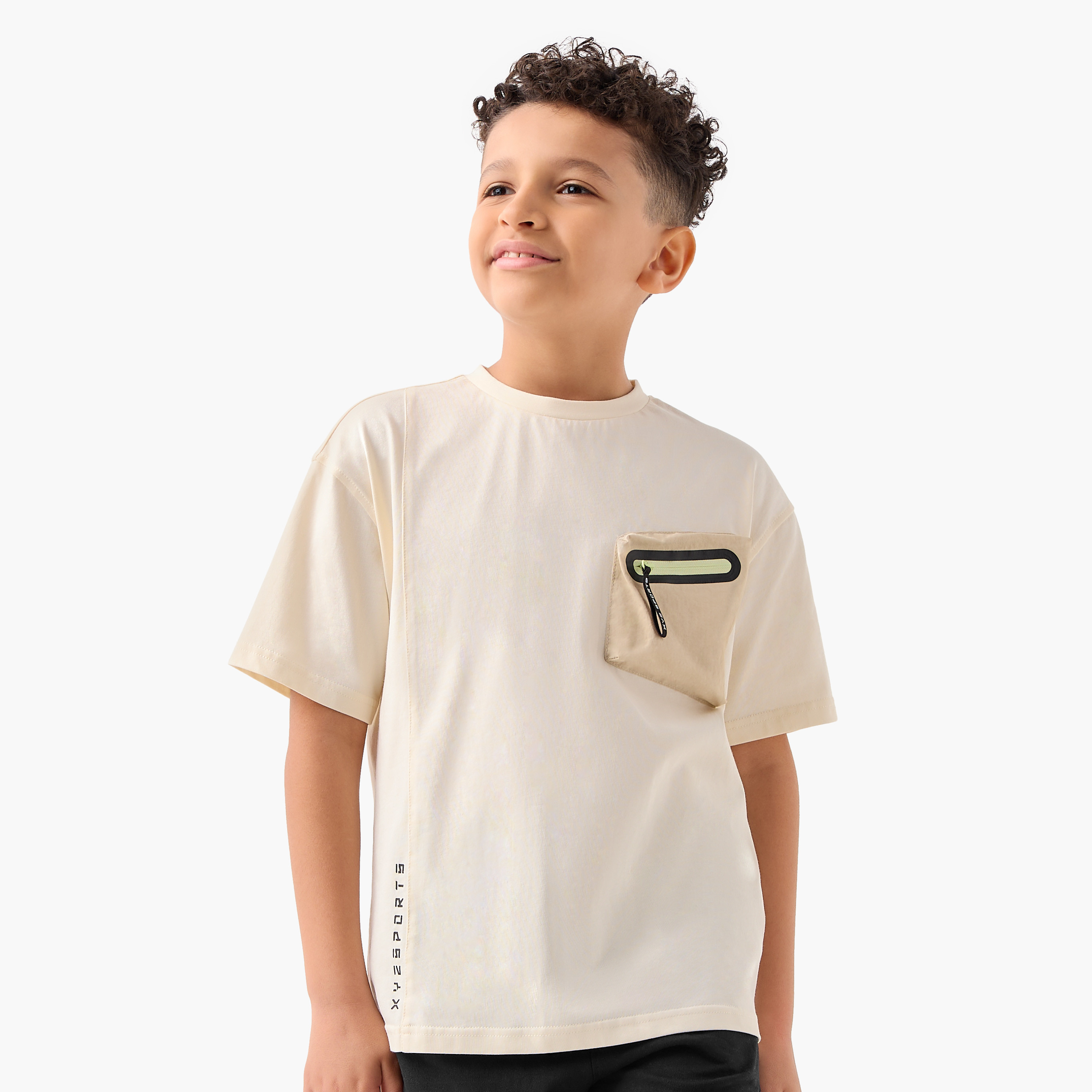 XYZ Printed Crew Neck T-shirt with Pocket and Short Sleeves-boys-clothing-sportswear-tops-image-1