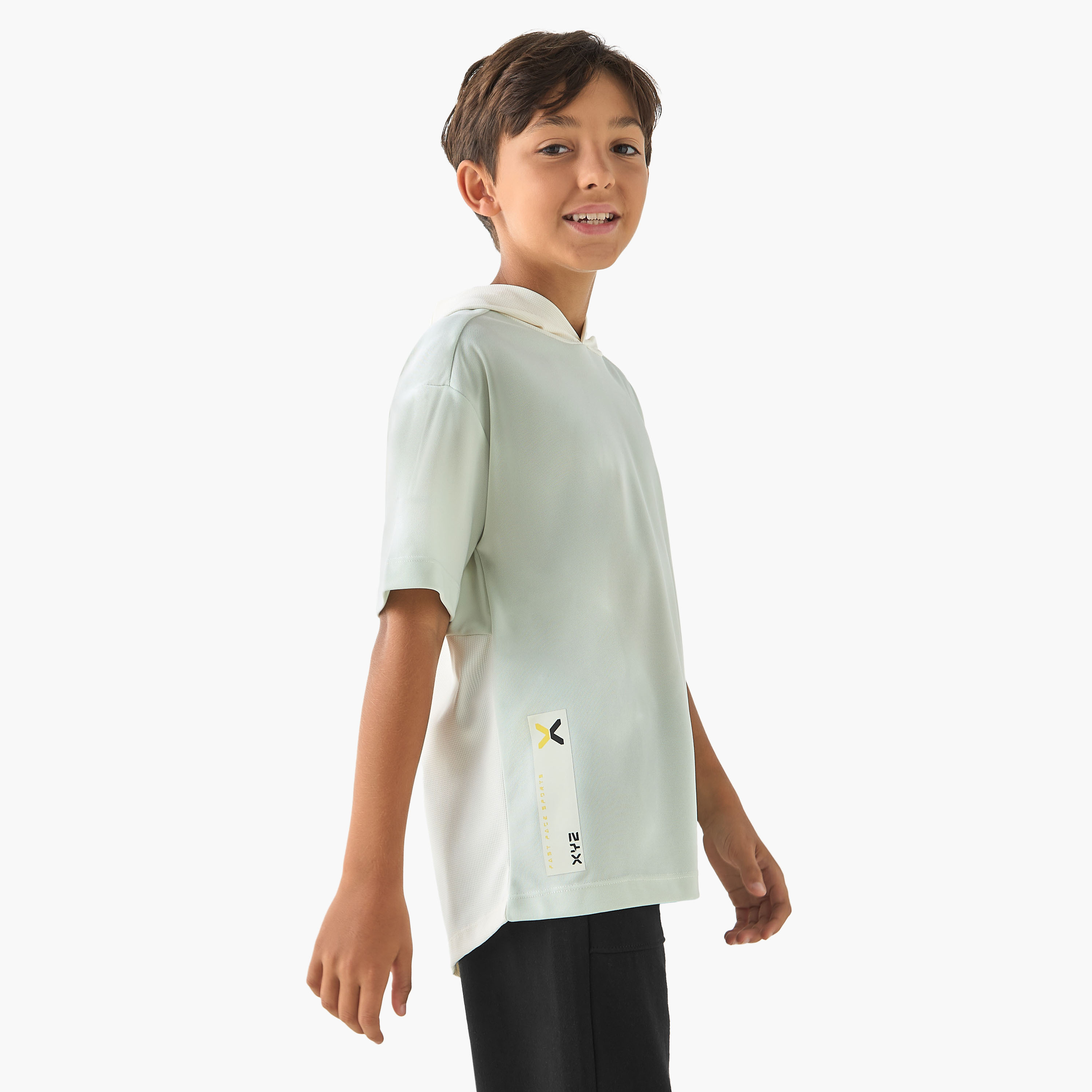 XYZ Logo Print Hooded T-shirt with Short Sleeves-sports-boys-clothing-tops-image-1