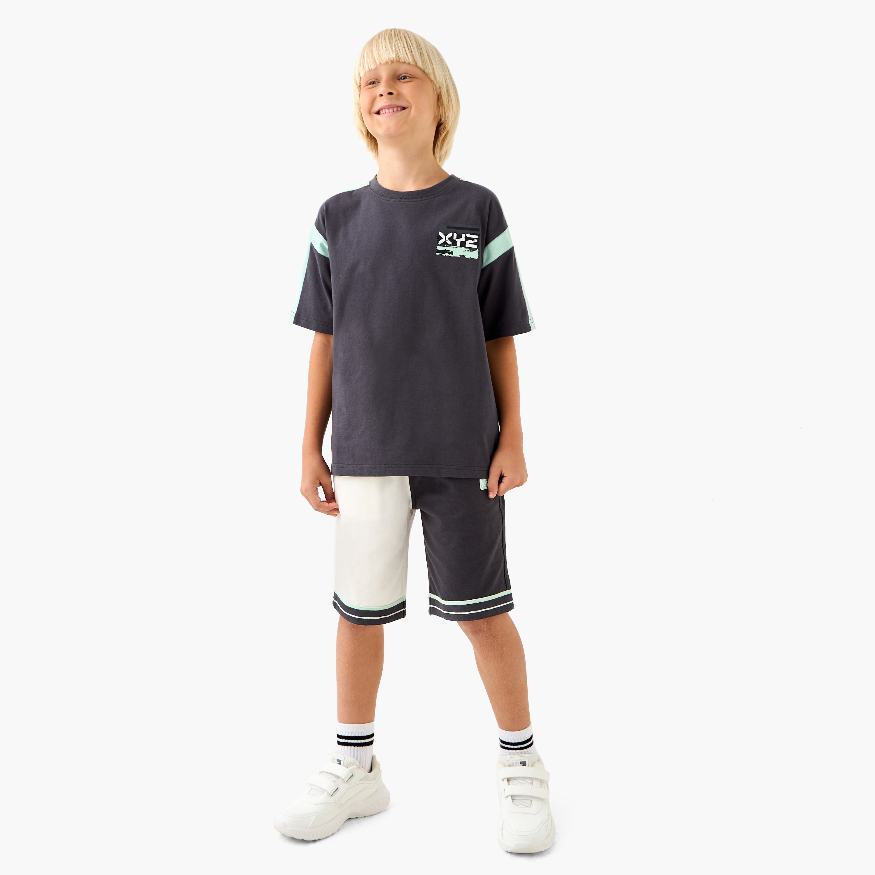 XYZ Colourblock Crew Neck T-shirt with Short Sleeves-sports-boys-clothing-tops-image-2
