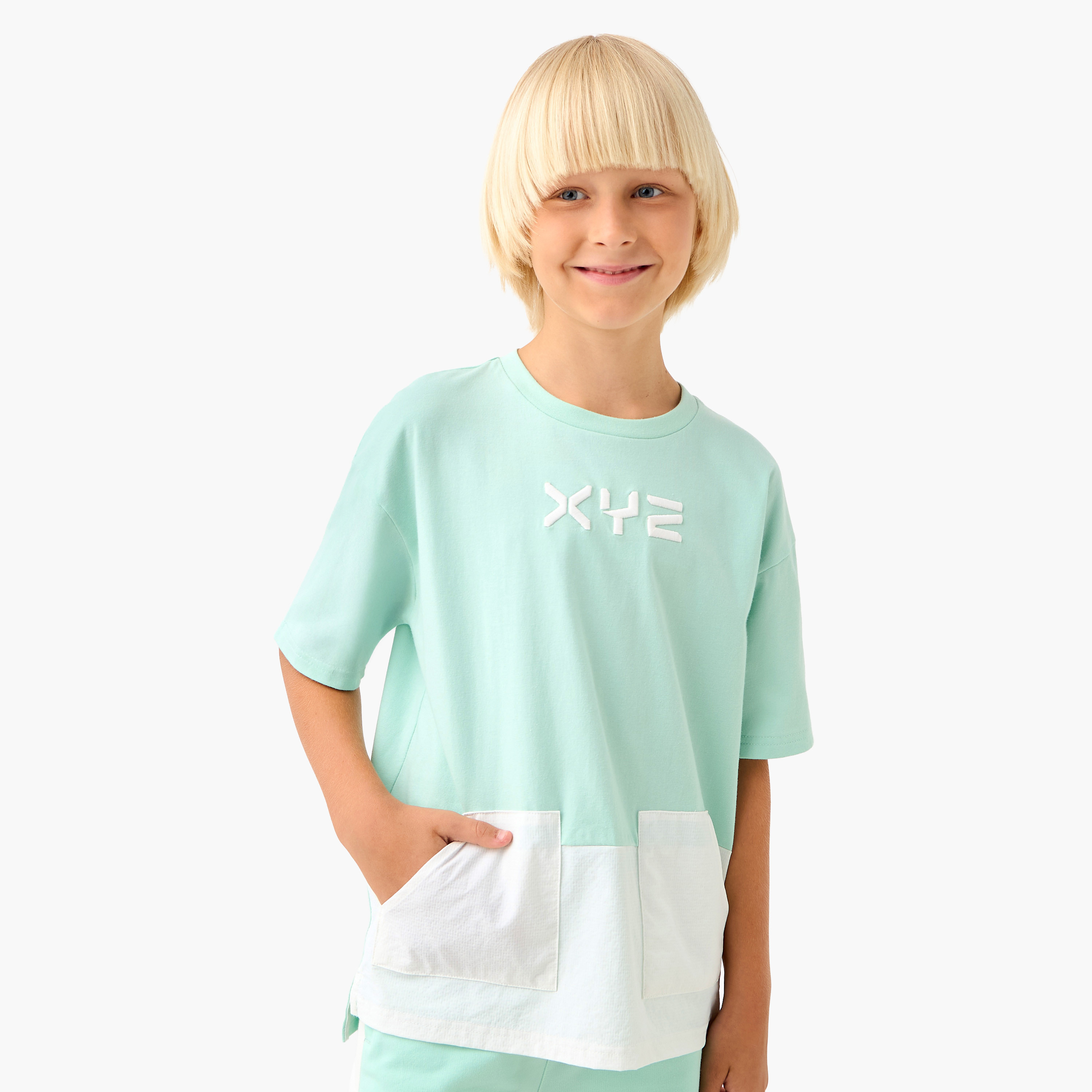 XYZ Colourblock Crew Neck T-shirt with Pockets and Short Sleeves-sports-boys-clothing-tops-image-1