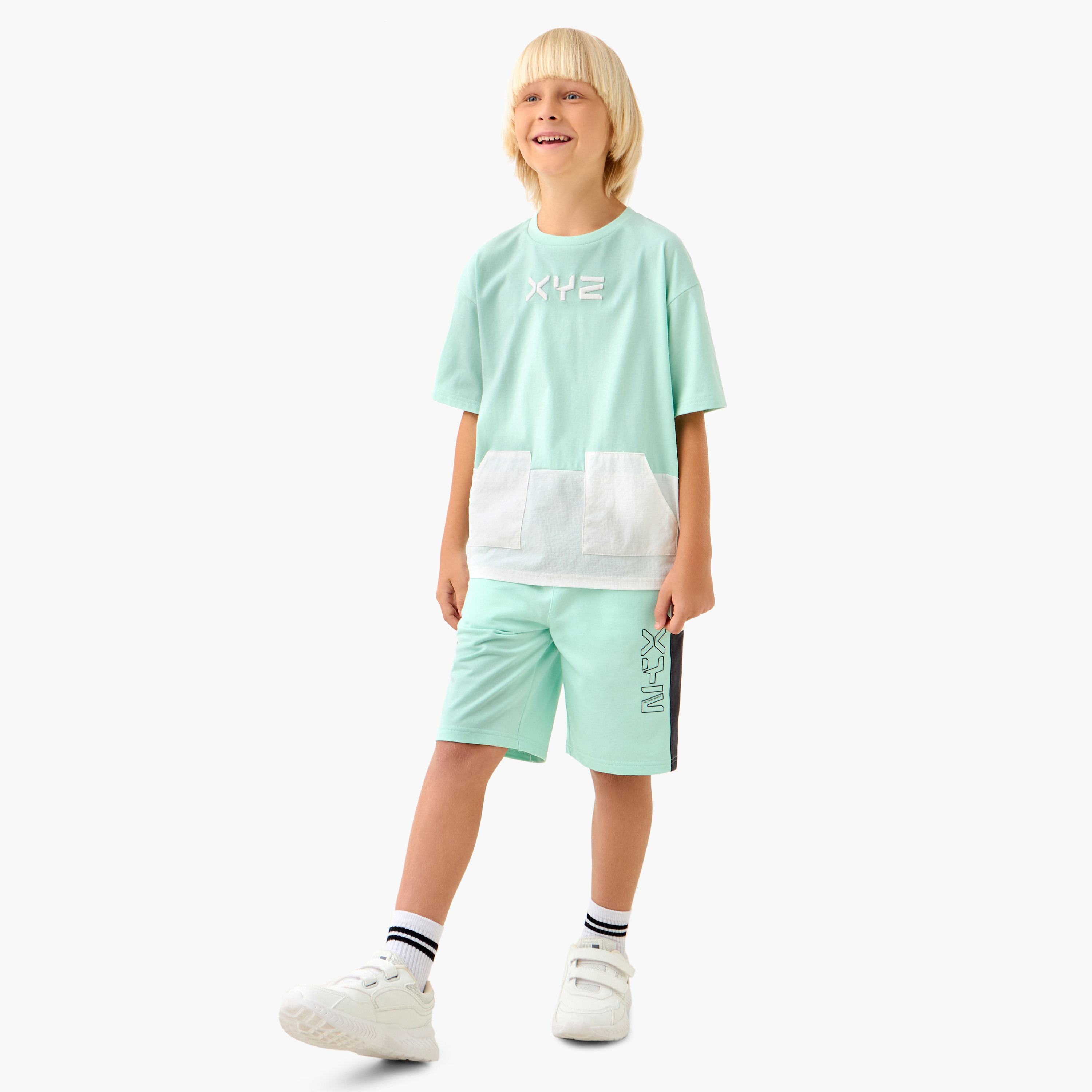 XYZ Colourblock Crew Neck T-shirt with Pockets and Short Sleeves-sports-boys-clothing-tops-image-2