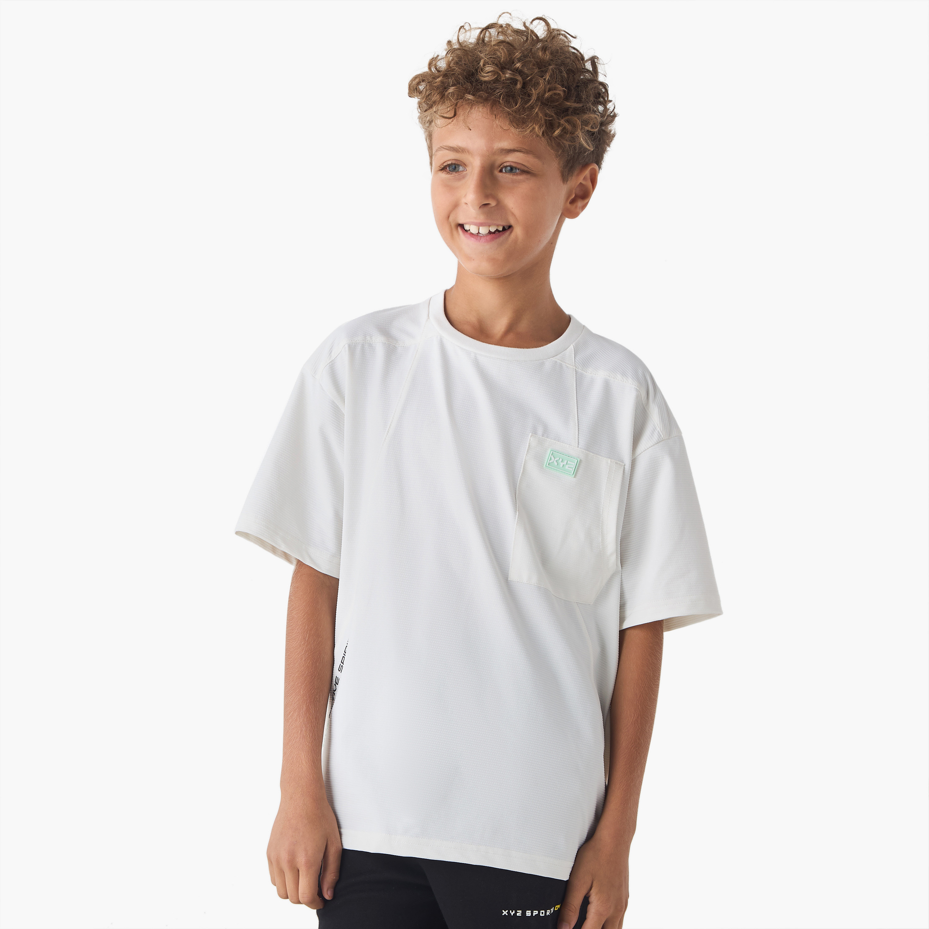 XYZ Textured T-shirt with Short Sleeves and Chest Pocket-sports-boys-clothing-tops-image-1