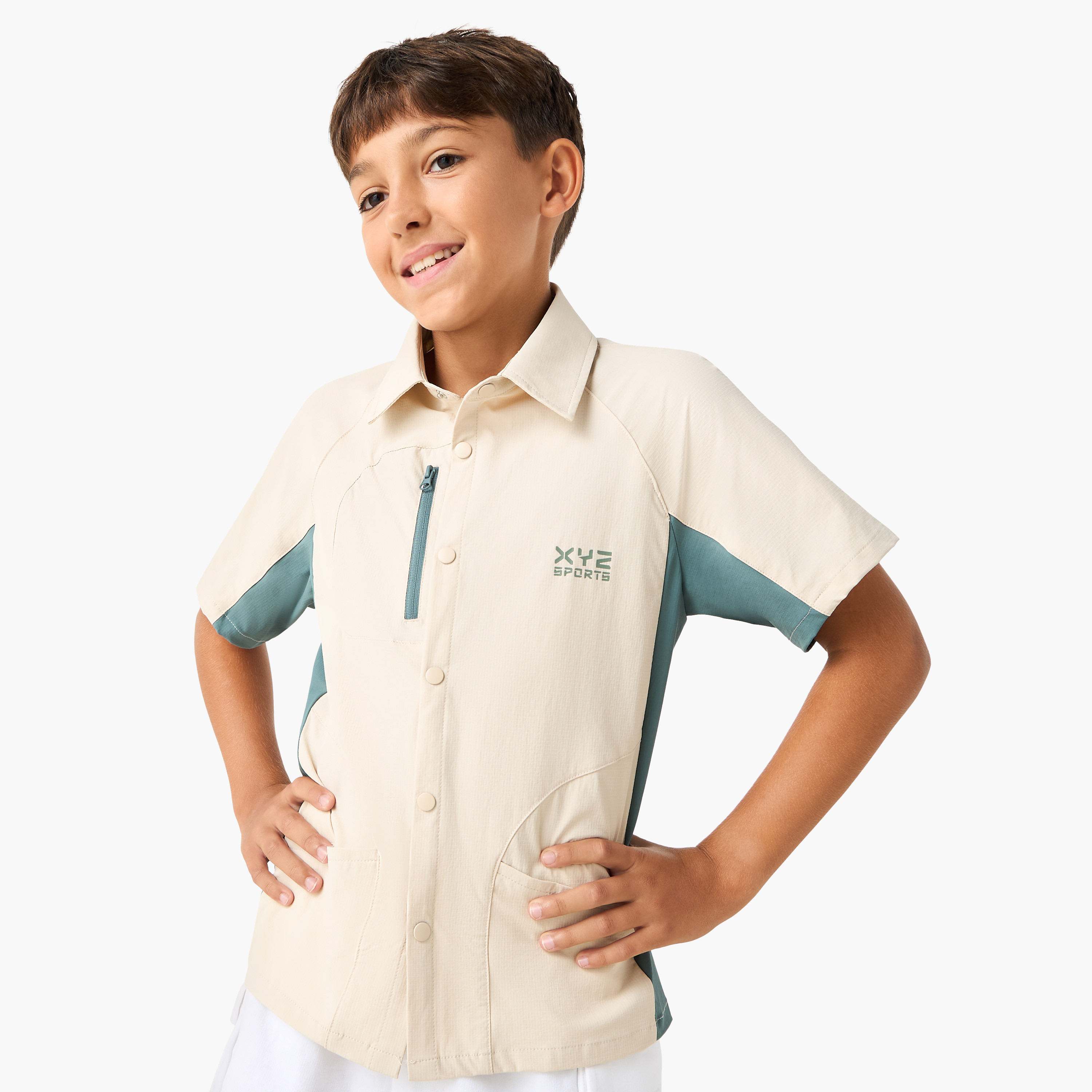 XYZ Colourblock Shirt with Button Closure and Front Pocket-boys-clothing-shirts-image-1