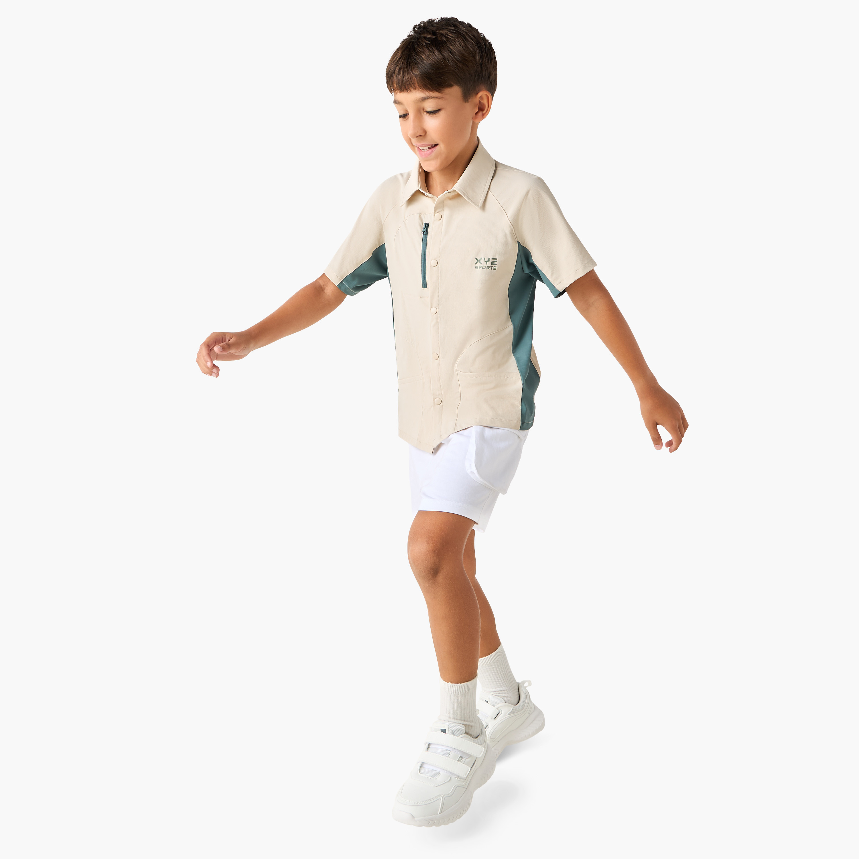 XYZ Colourblock Shirt with Button Closure and Front Pocket-boys-clothing-shirts-image-2