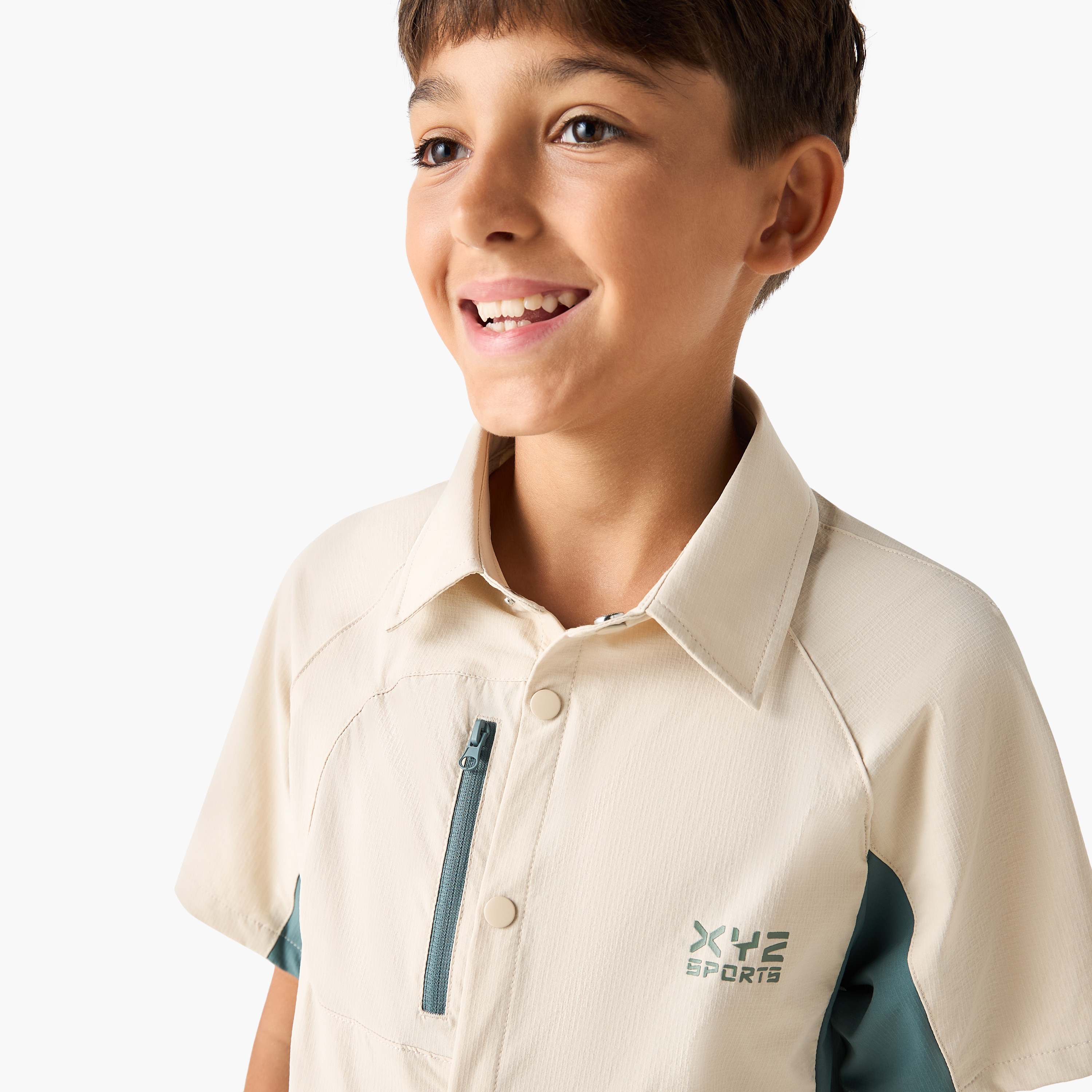 XYZ Colourblock Shirt with Button Closure and Front Pocket-boys-clothing-shirts-image-4