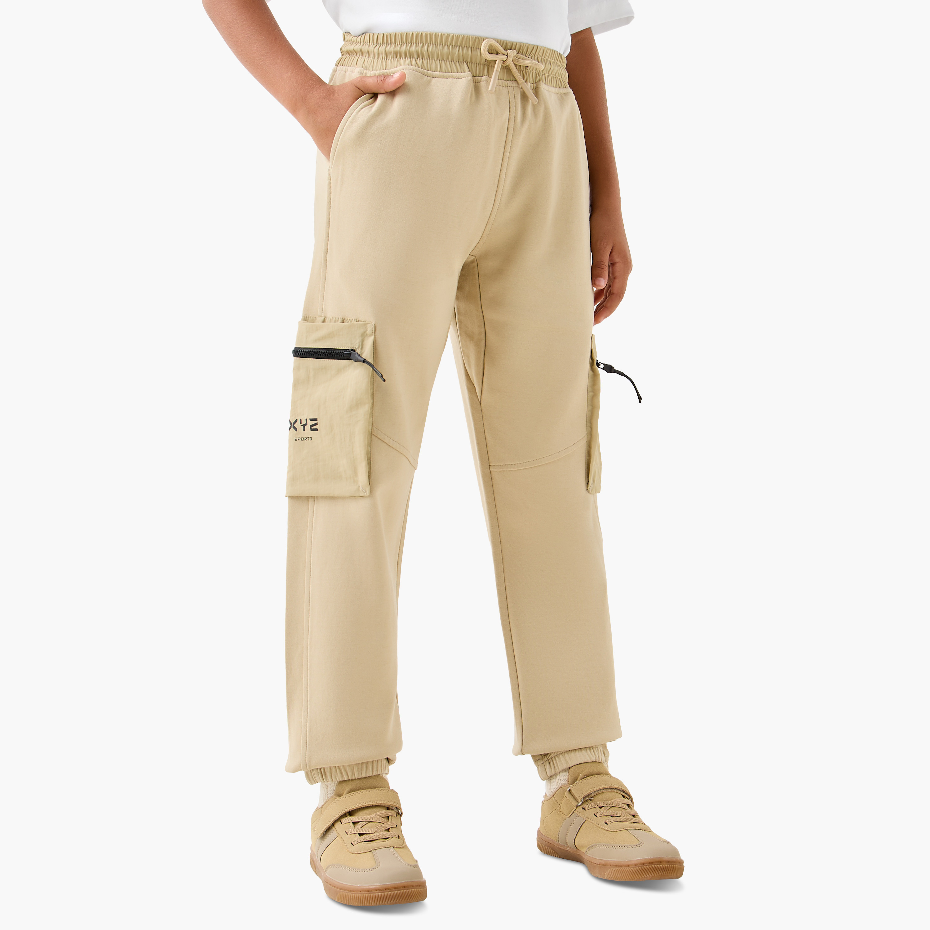 XYZ Logo Detail Cargo Joggers with Drawstring Closure and Pockets-boys-clothing-bottoms-joggersandtrackpants-image-1