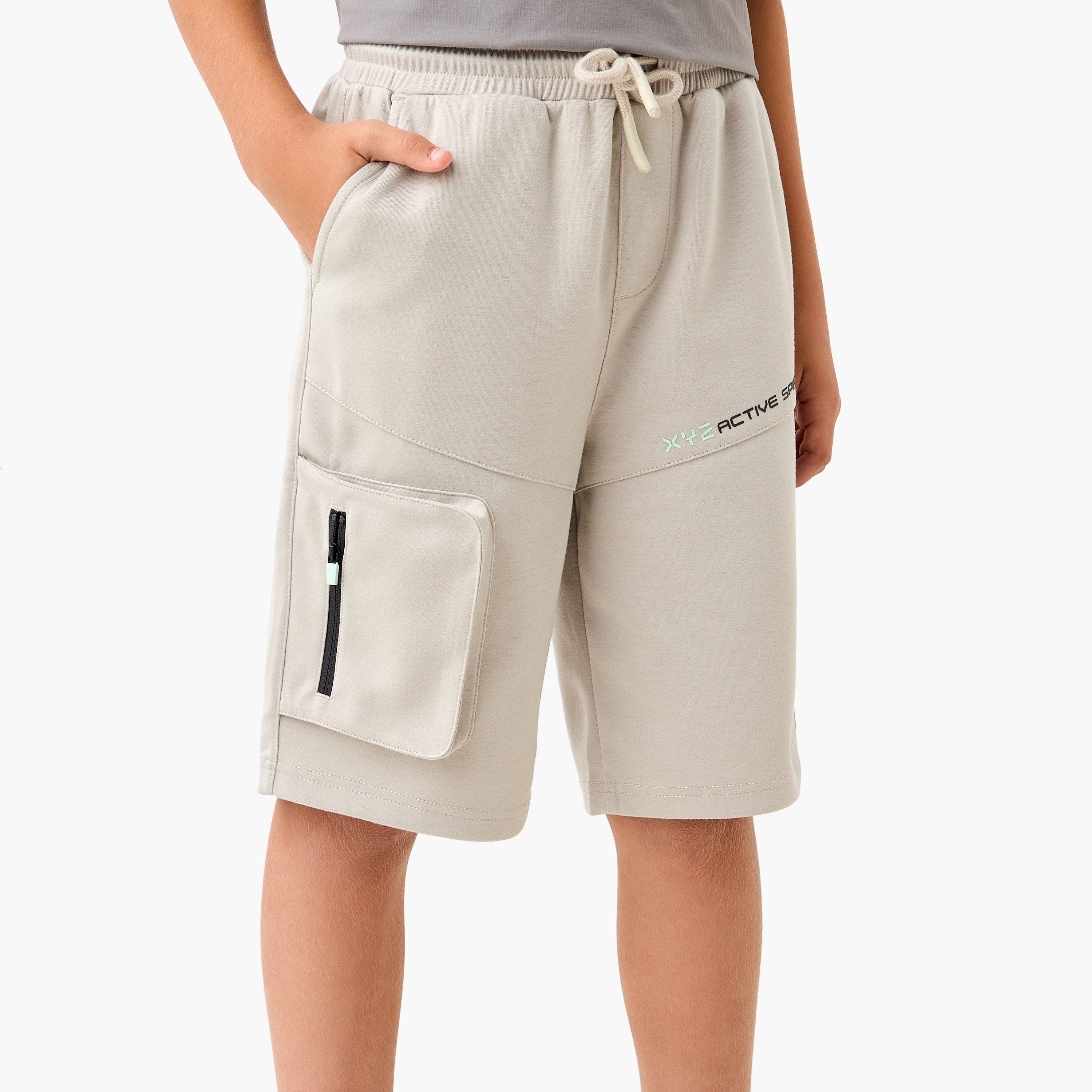XYZ Panelled Cargo Shorts with Drawstring Closure and Pockets-sports-boys-clothing-bottoms-image-1