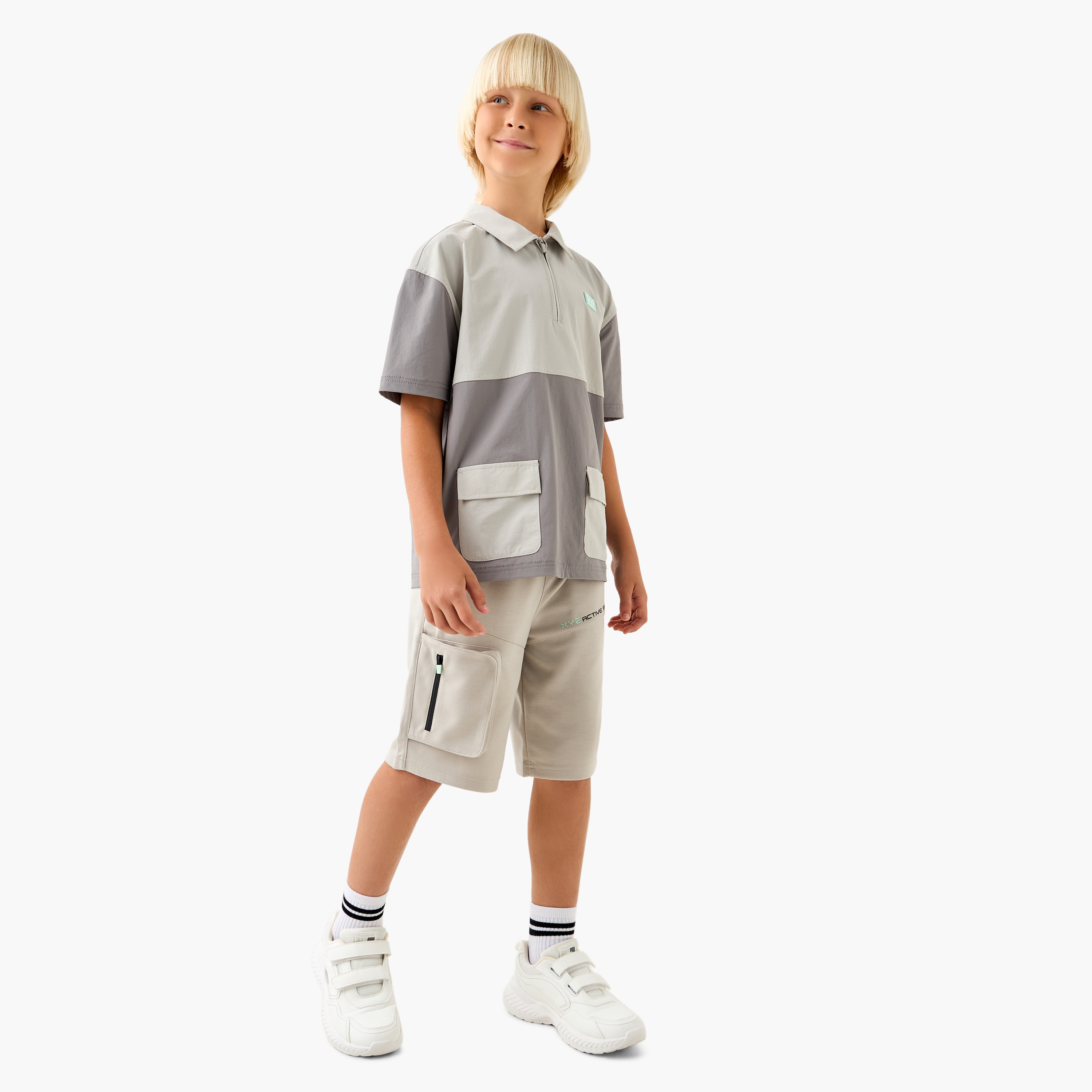 XYZ Panelled Cargo Shorts with Drawstring Closure and Pockets-sports-boys-clothing-bottoms-image-2