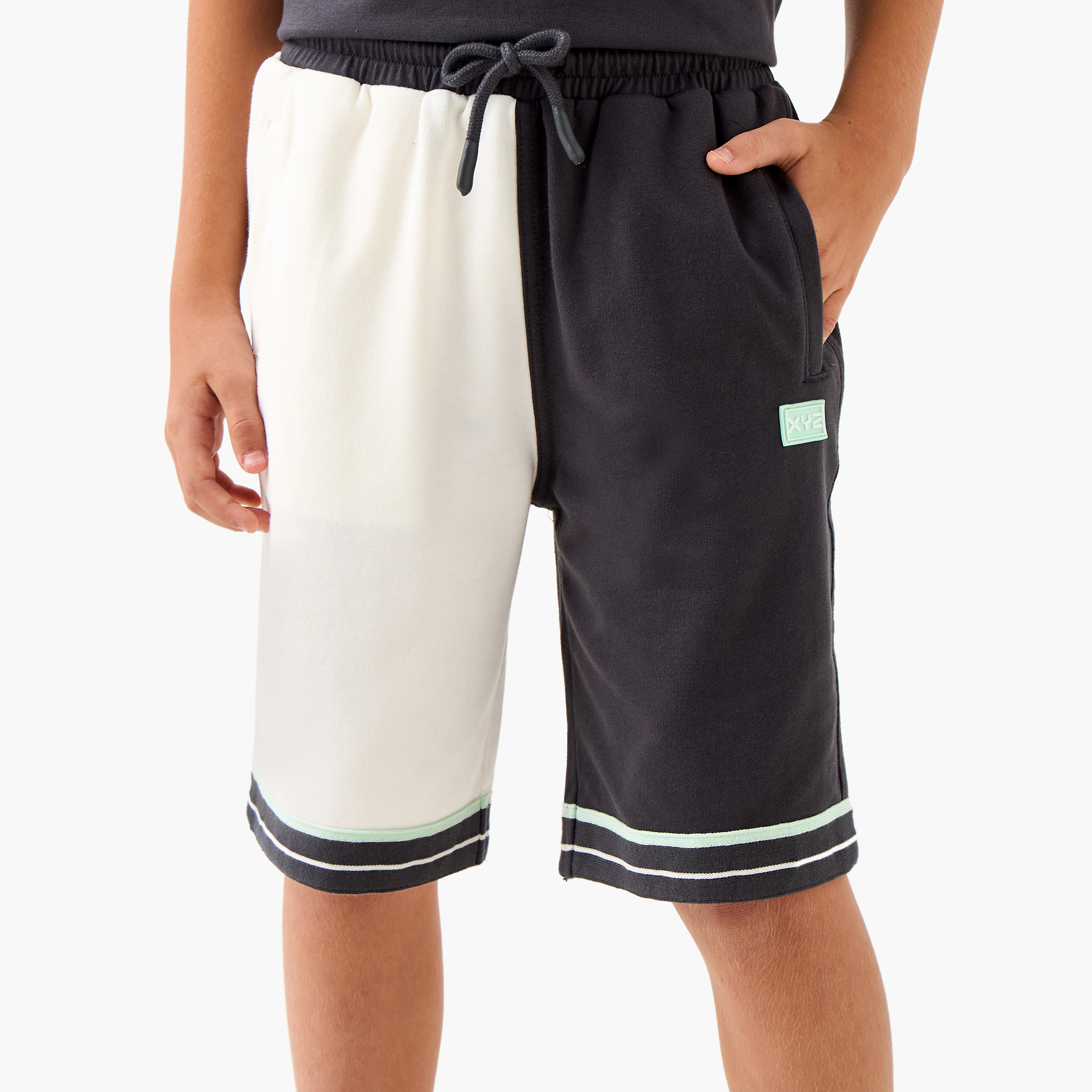XYZ Colourblock Shorts with Drawstring Closure and Pockets-sports-boys-clothing-bottoms-shorts-image-1