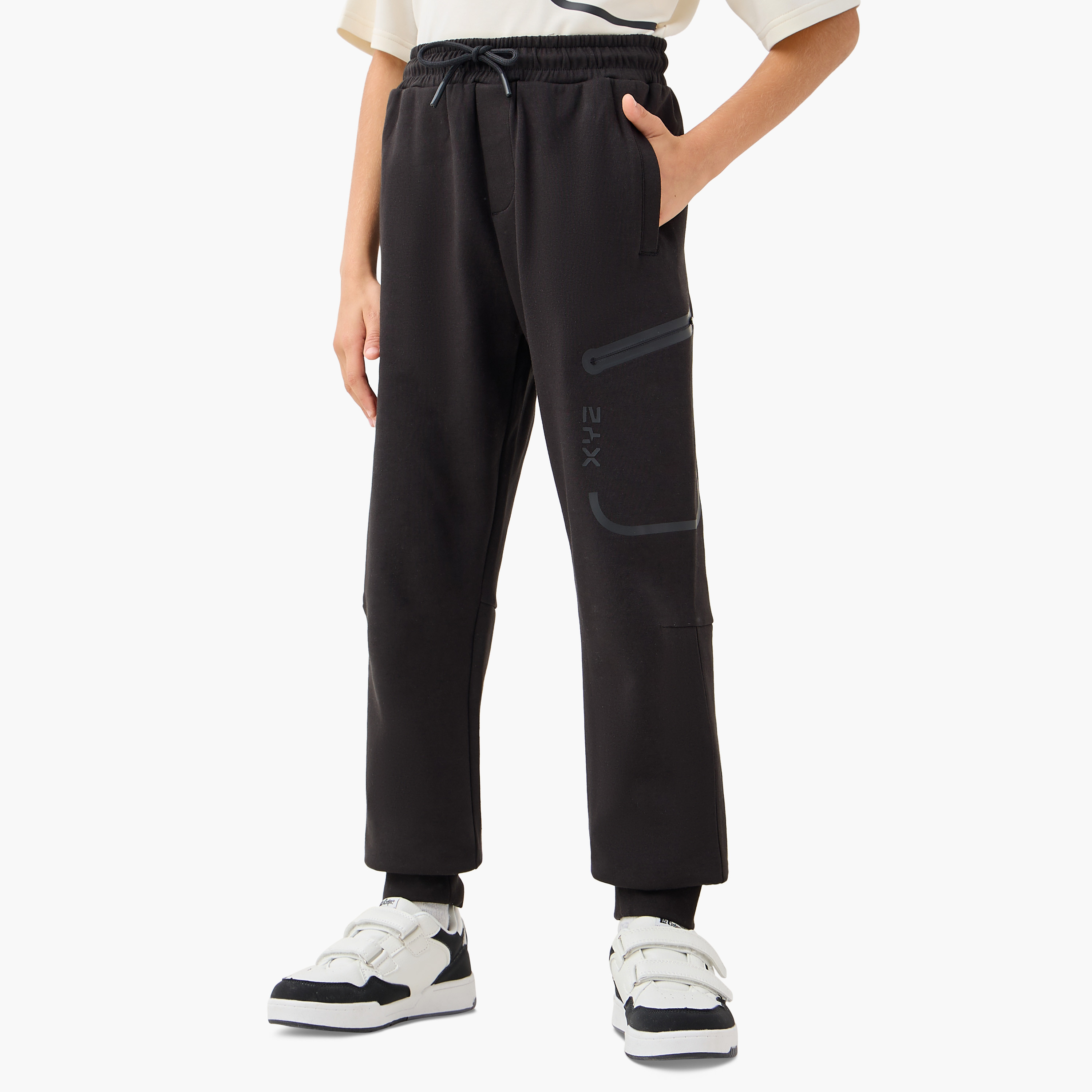 XYZ Logo Print Joggers with Pockets and Drawstring Closure-boys-clothing-sportswear-bottoms-image-1