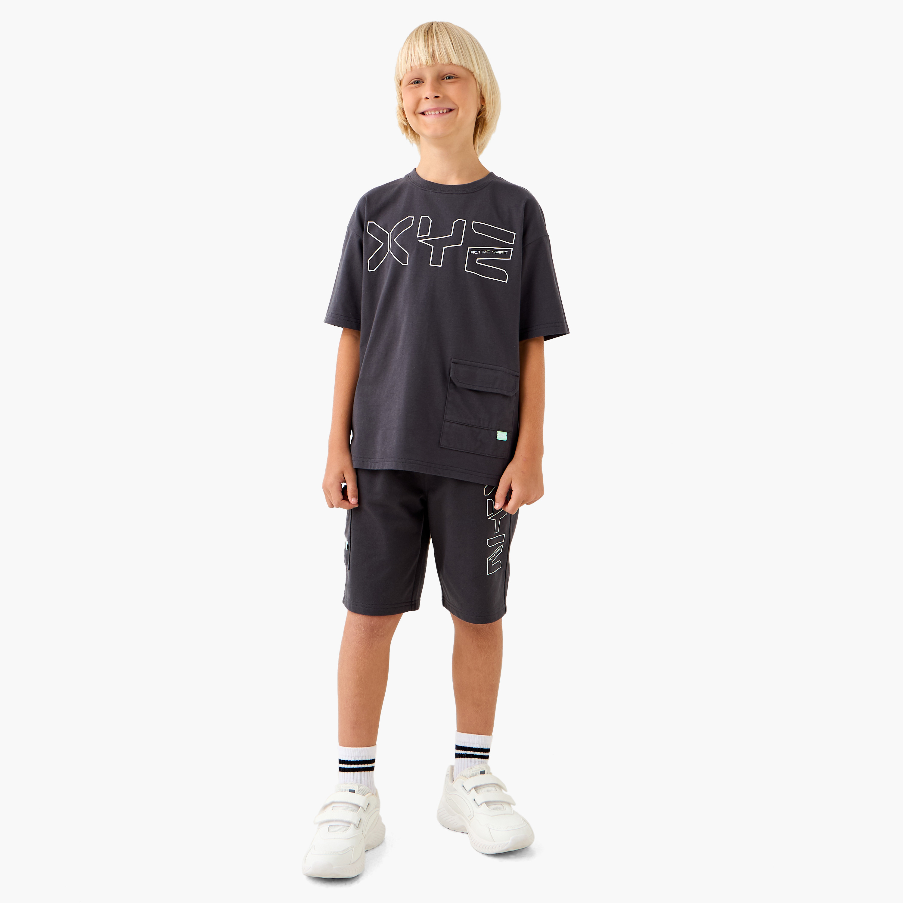 XYZ Logo Print T-shirt and Shorts Set-boys-clothing-sportswear-sets-image-1
