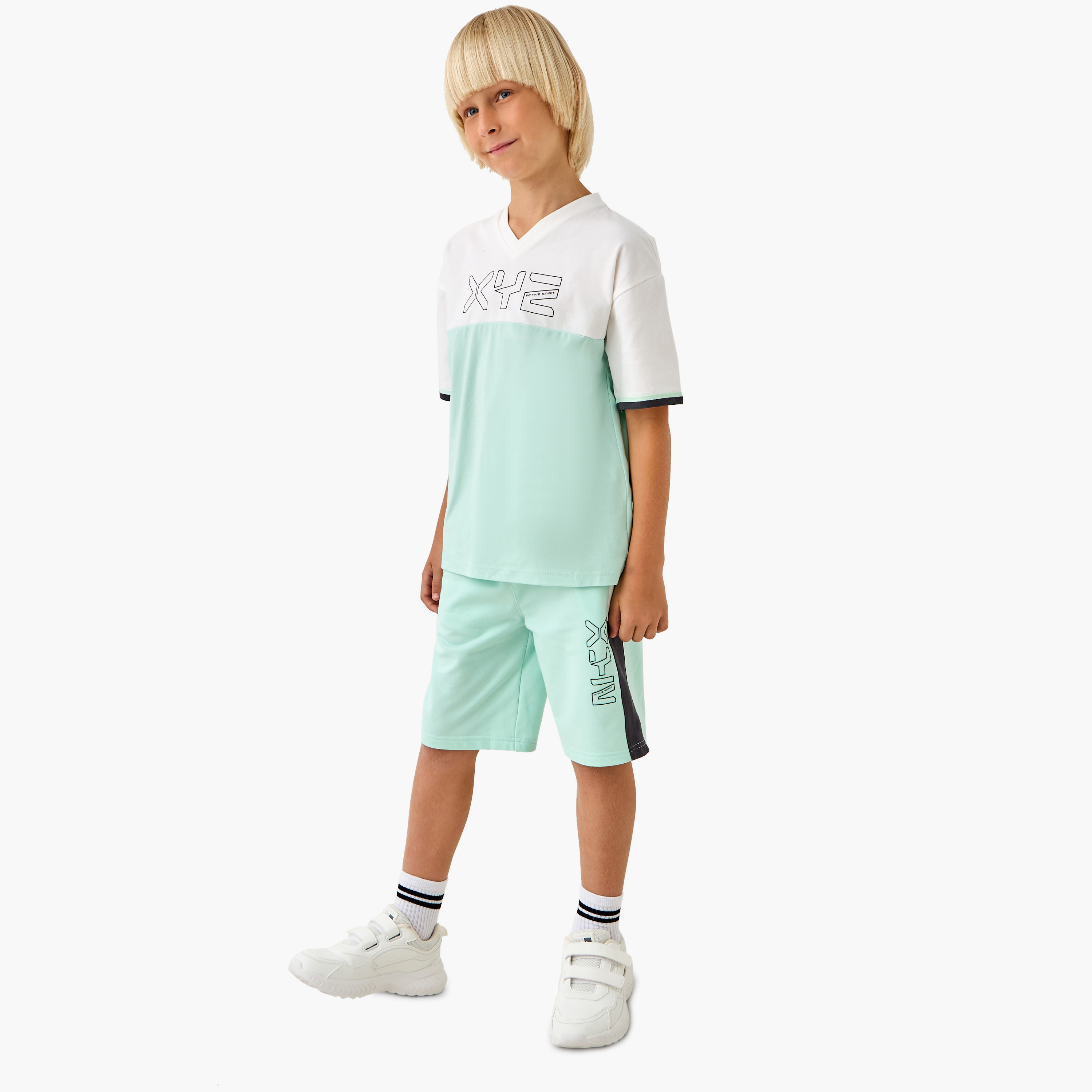 XYZ Colourblock V-Neck T-Shirt and Shorts Set-boys-clothing-sportswear-sets-image-1