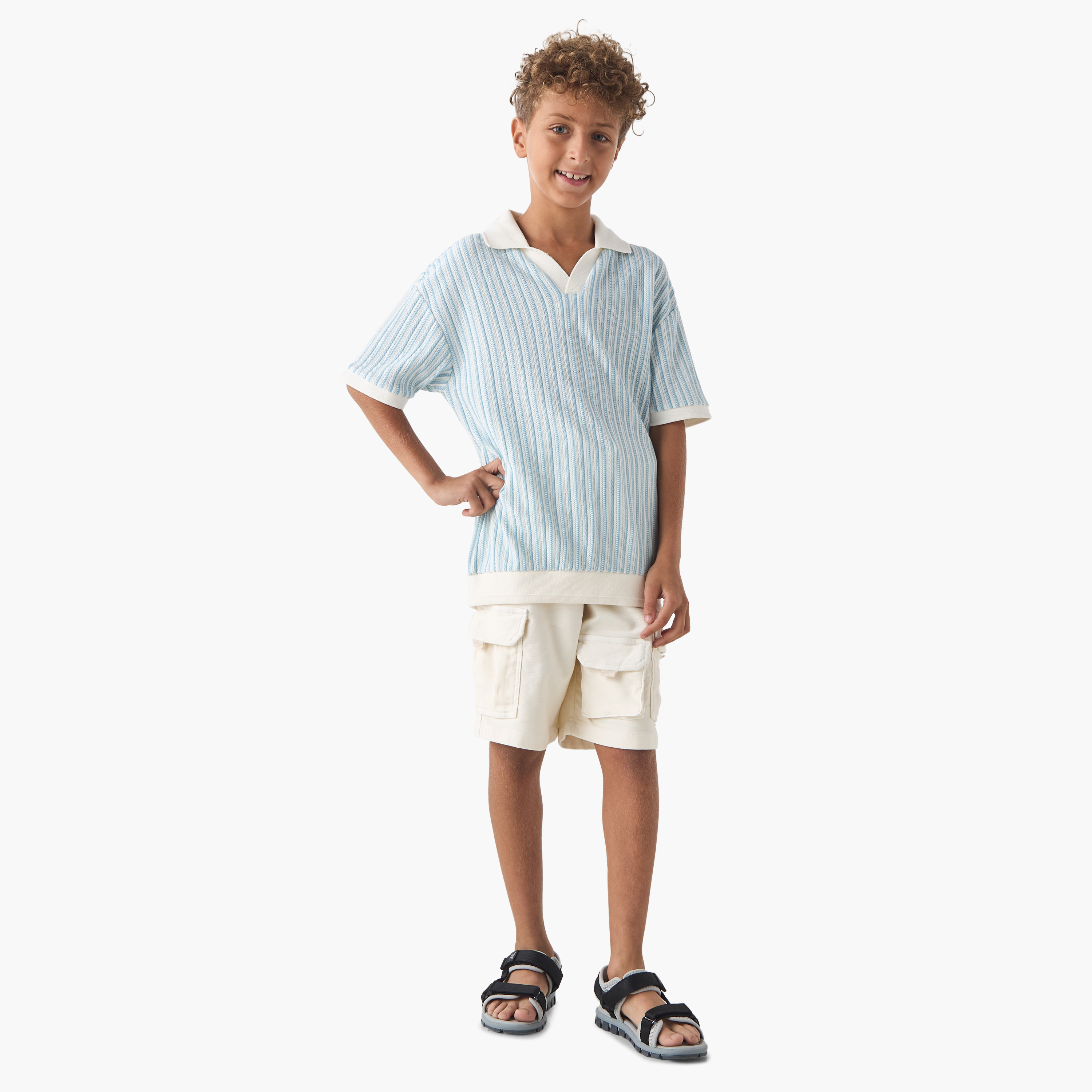 Eligo Textured Polo T-shirt with Short Sleeves-boys-clothing-tshirtsandpolos-image-2