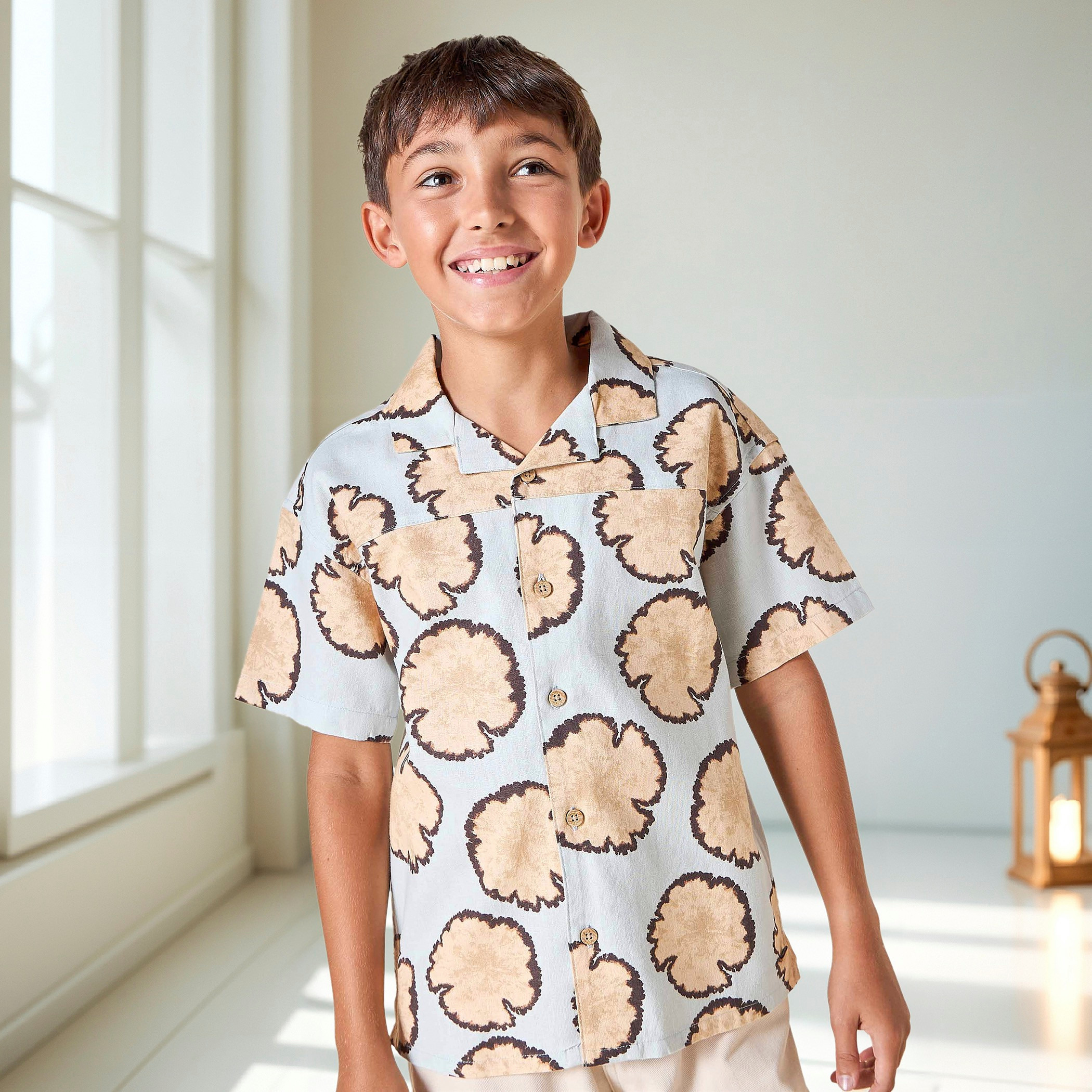 Eligo Printed Shirt with Short Sleeves and Camp Collar-boys-clothing-shirts-image-1