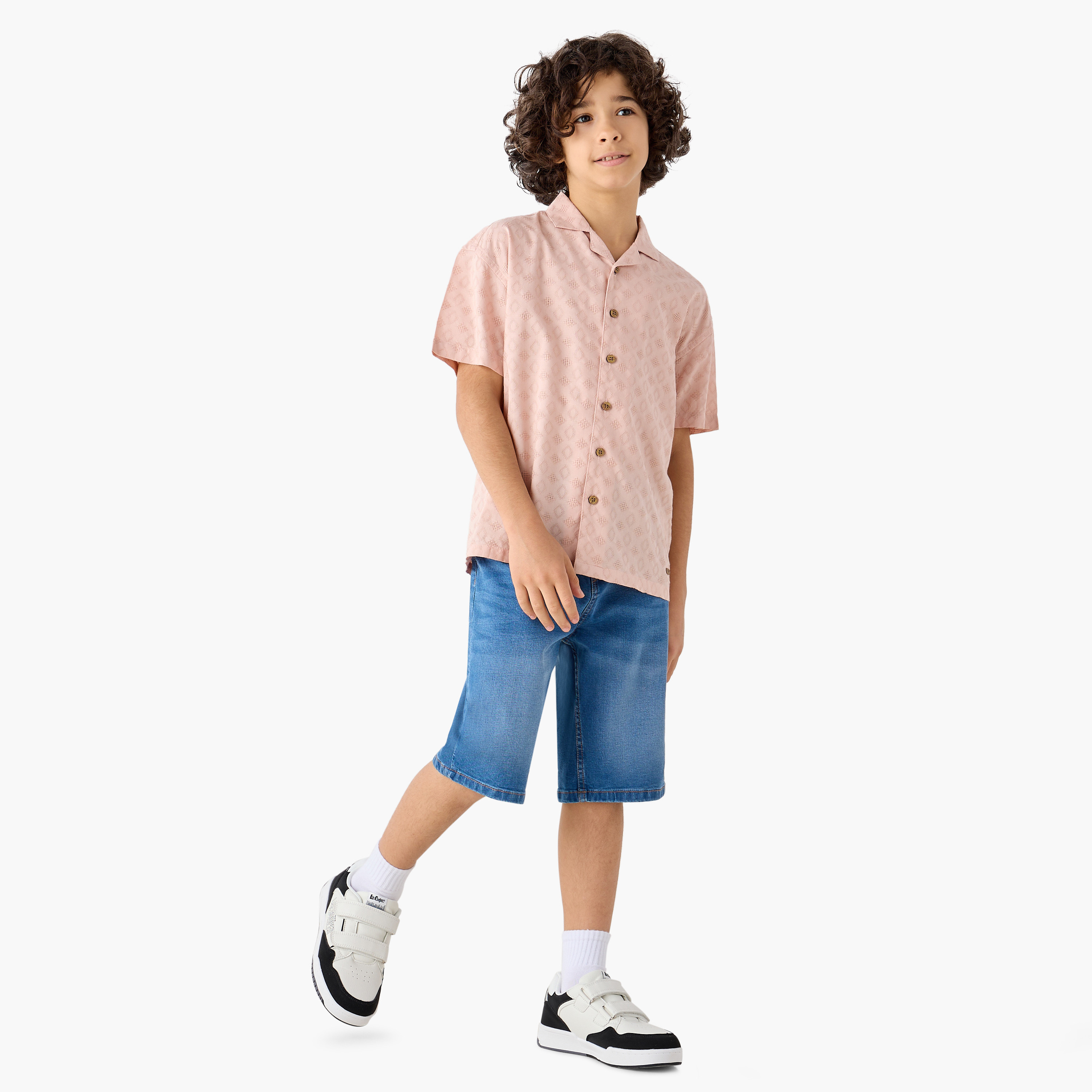 Eligo Textured Camp Collar Shirt with Short Sleeves and Button Closure-boys-clothing-shirts-image-2