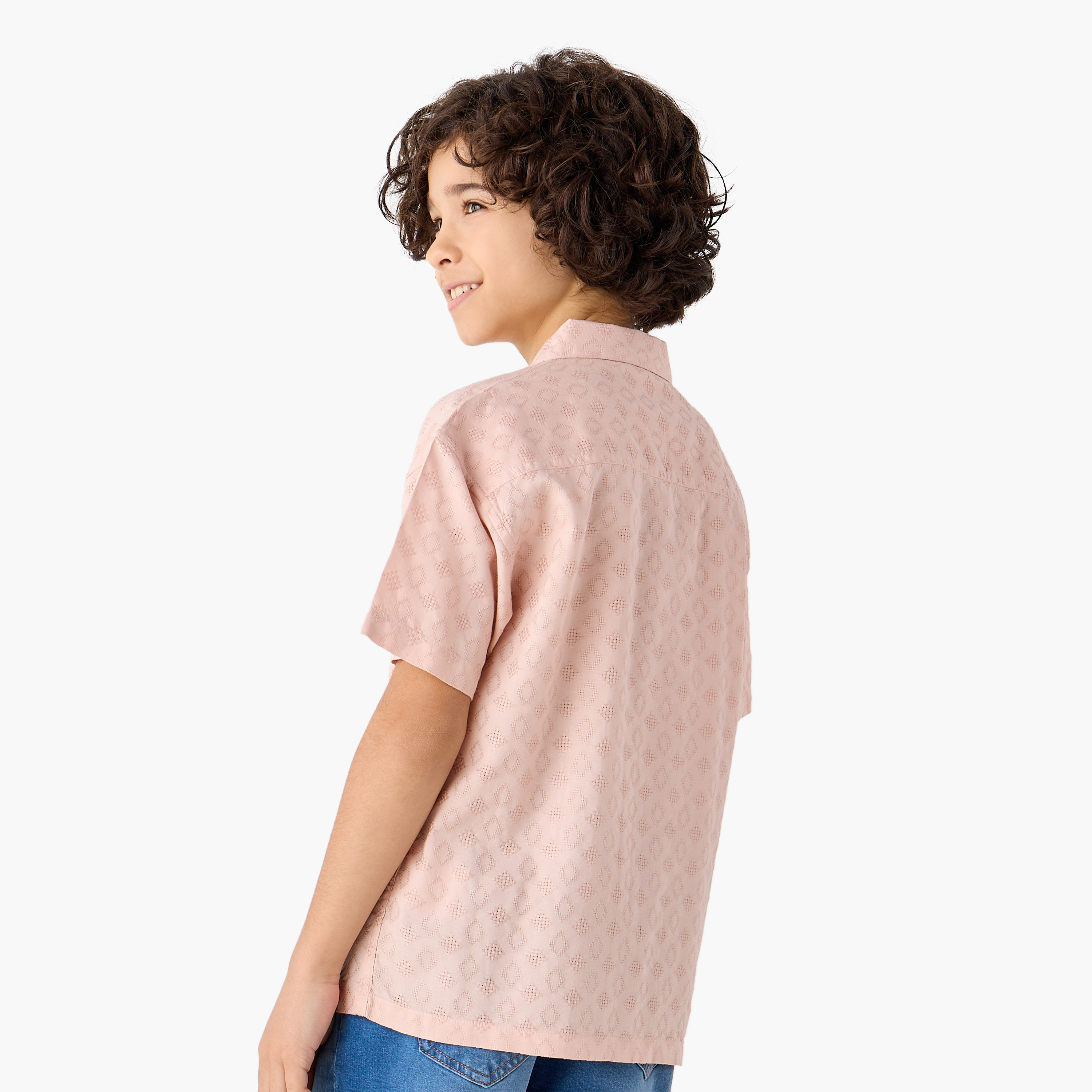 Eligo Textured Camp Collar Shirt with Short Sleeves and Button Closure-boys-clothing-shirts-image-3