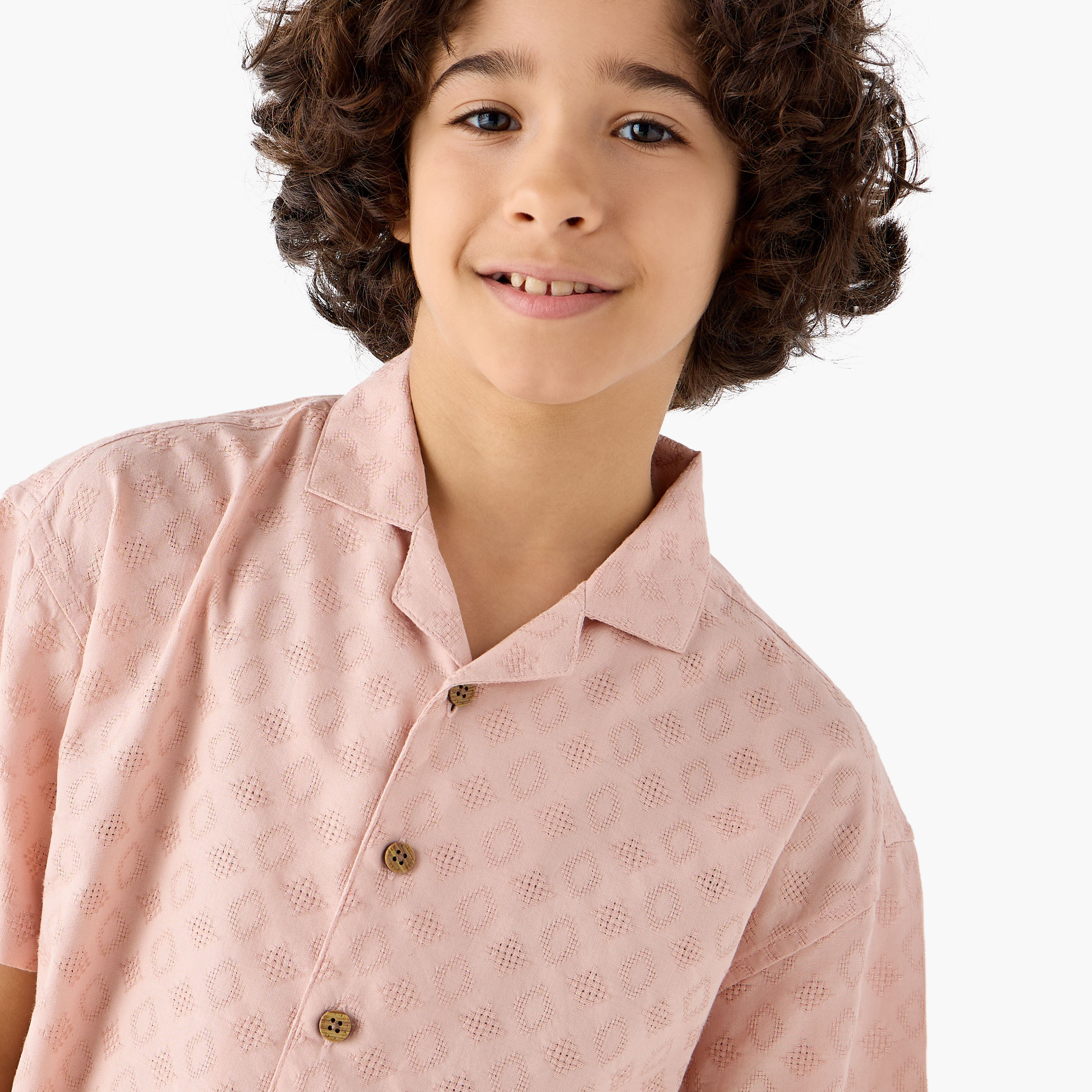 Eligo Textured Camp Collar Shirt with Short Sleeves and Button Closure-boys-clothing-shirts-image-4