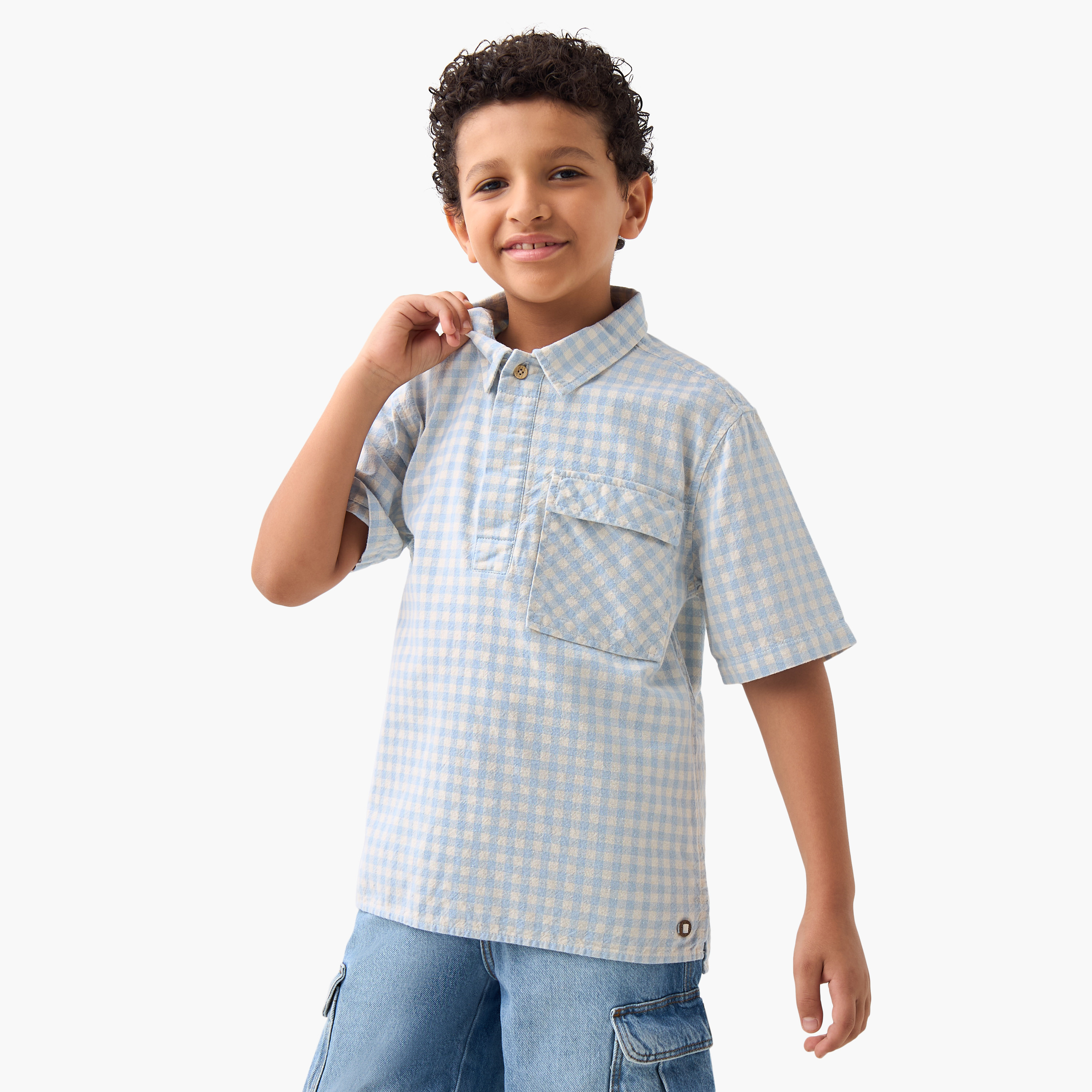 قميص كاروهات بأكمام قصيرة وجيب على الصدر من إليجو-boys-clothing-shirts-image-1