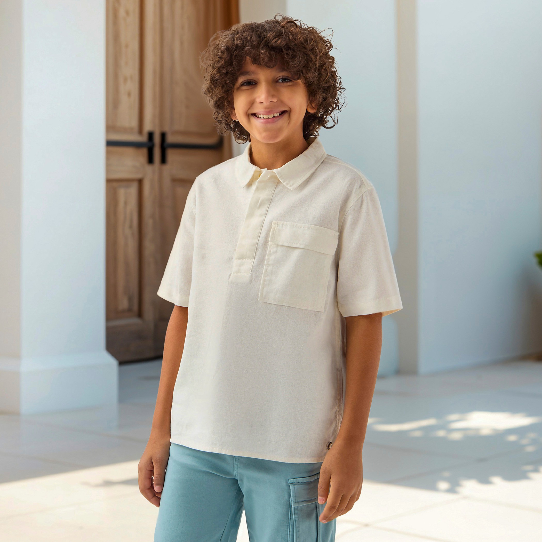 Eligo Solid Shirt with Button Closure and Short Sleeves-boys-clothing-shirts-image-1