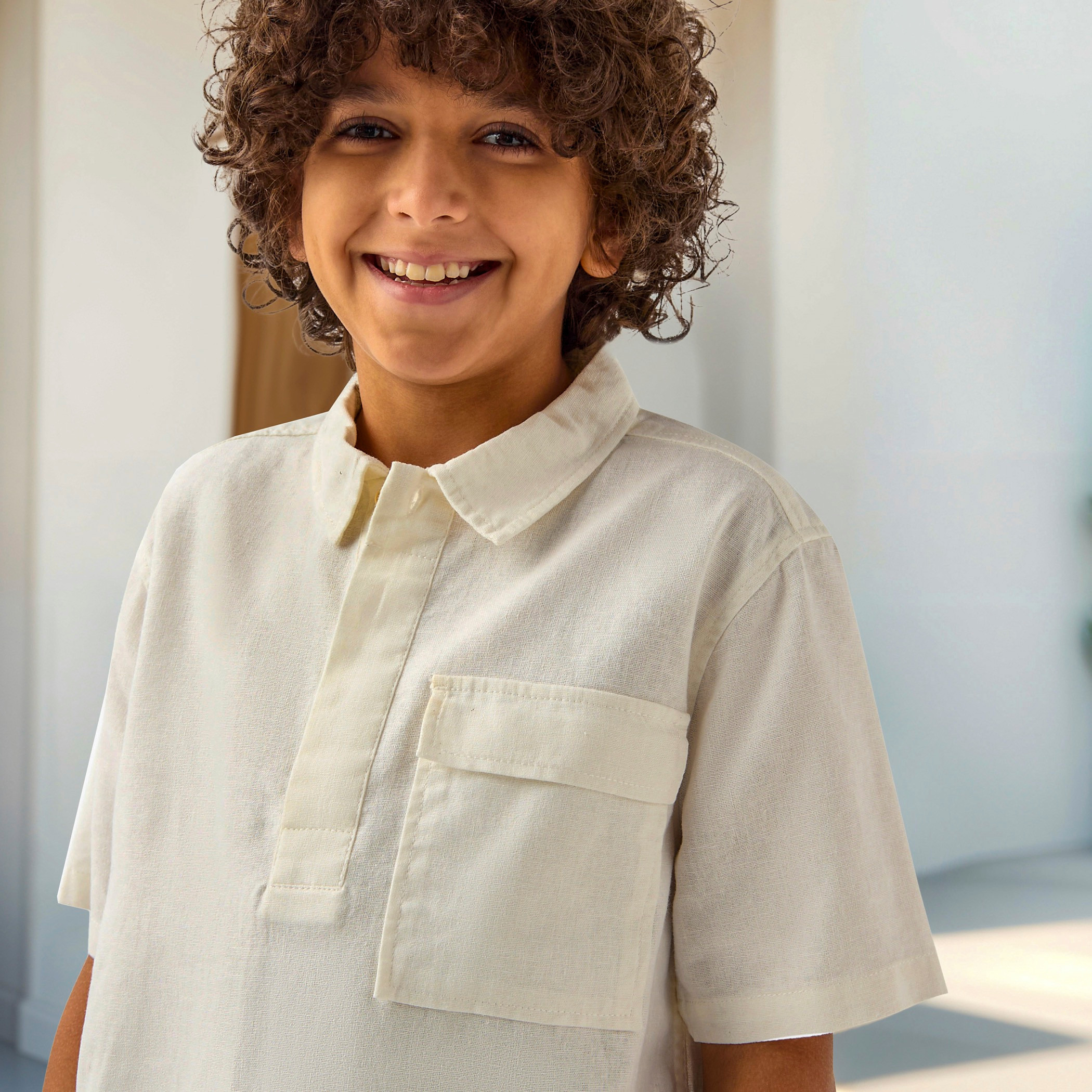Eligo Solid Shirt with Button Closure and Short Sleeves-boys-clothing-shirts-image-2