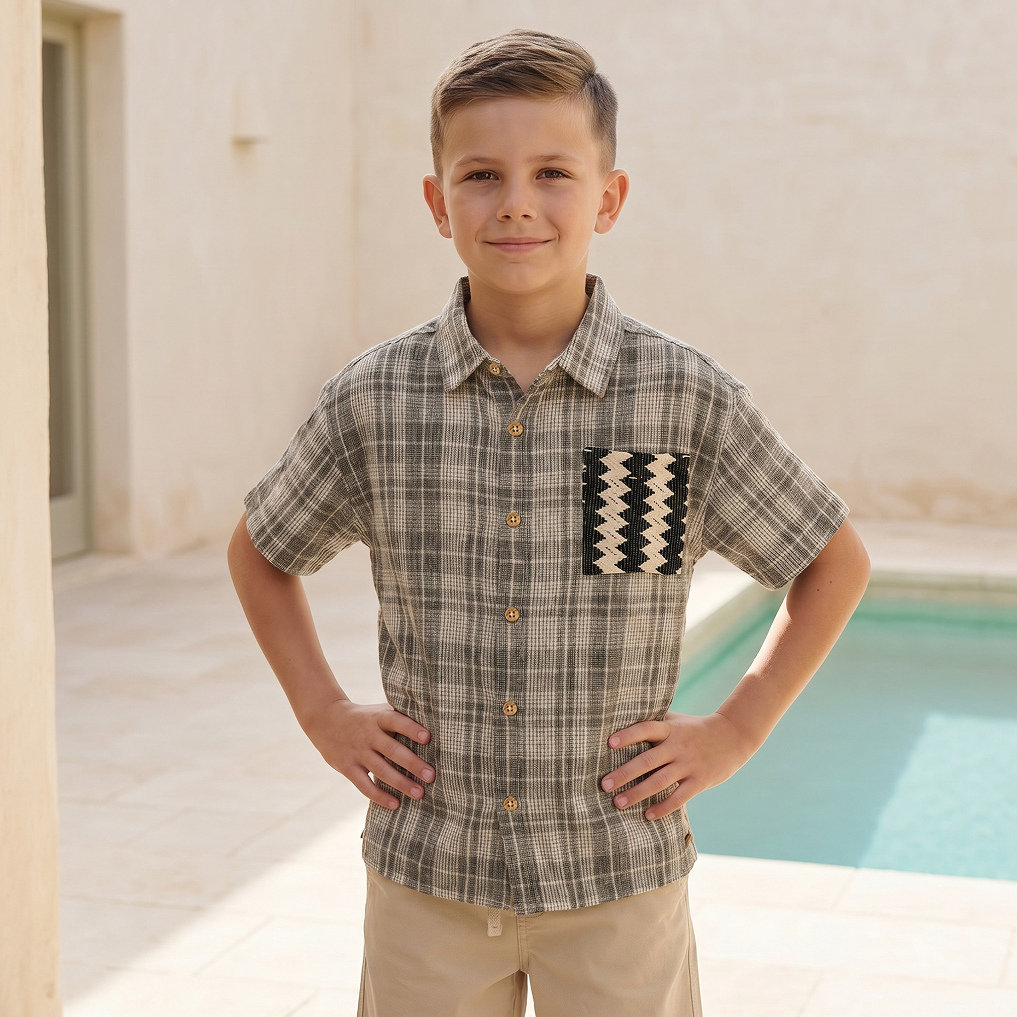 Eligo Checked Shirt with Crochet Pocket and Button Closure-boys-clothing-shirts-image-1