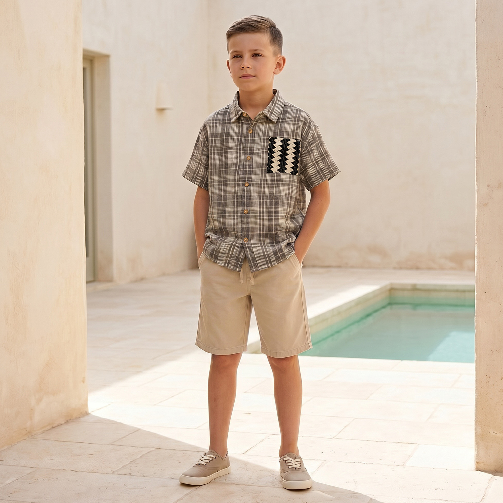 Eligo Checked Shirt with Crochet Pocket and Button Closure-boys-clothing-shirts-image-2
