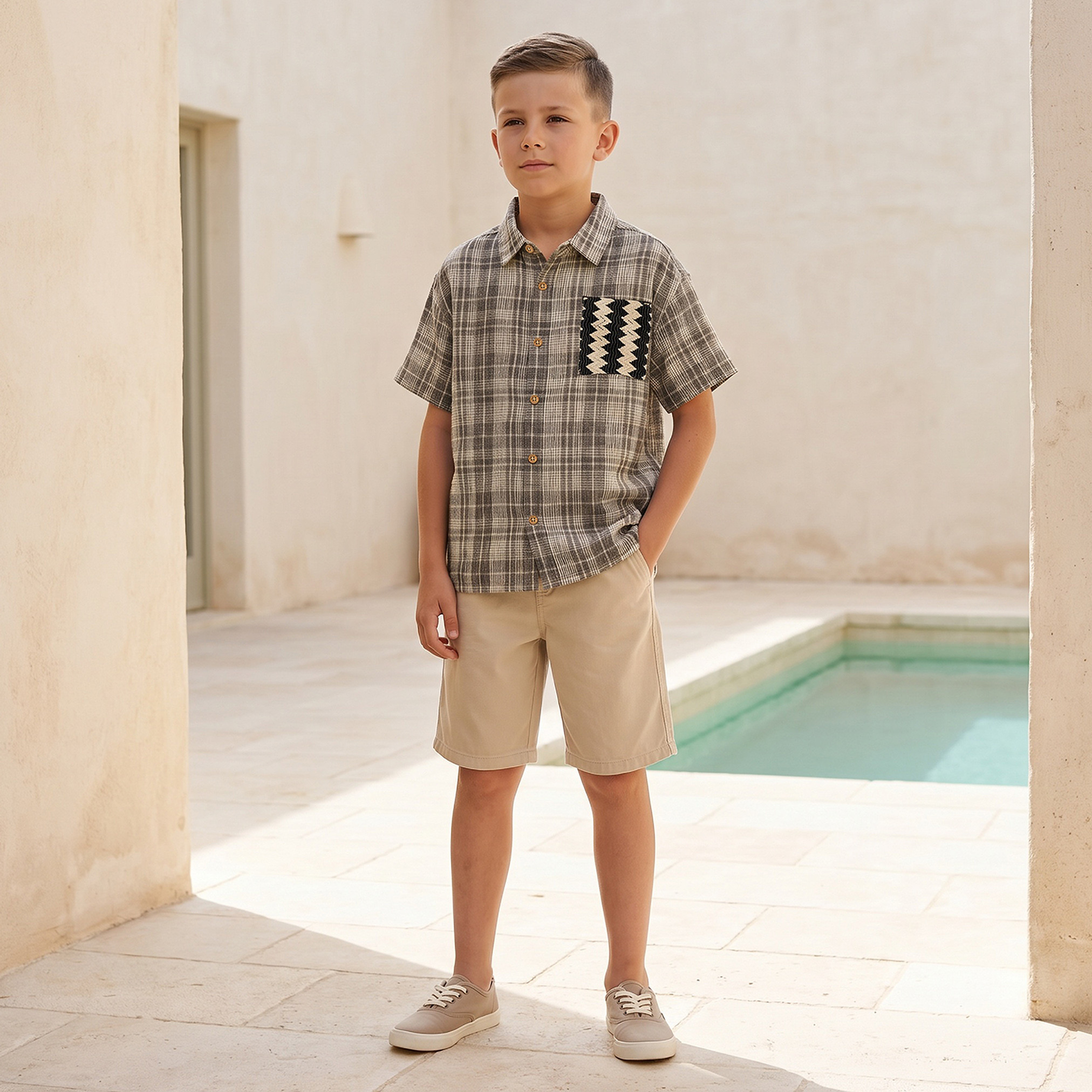 Eligo Checked Shirt with Crochet Pocket and Button Closure-boys-clothing-shirts-image-5