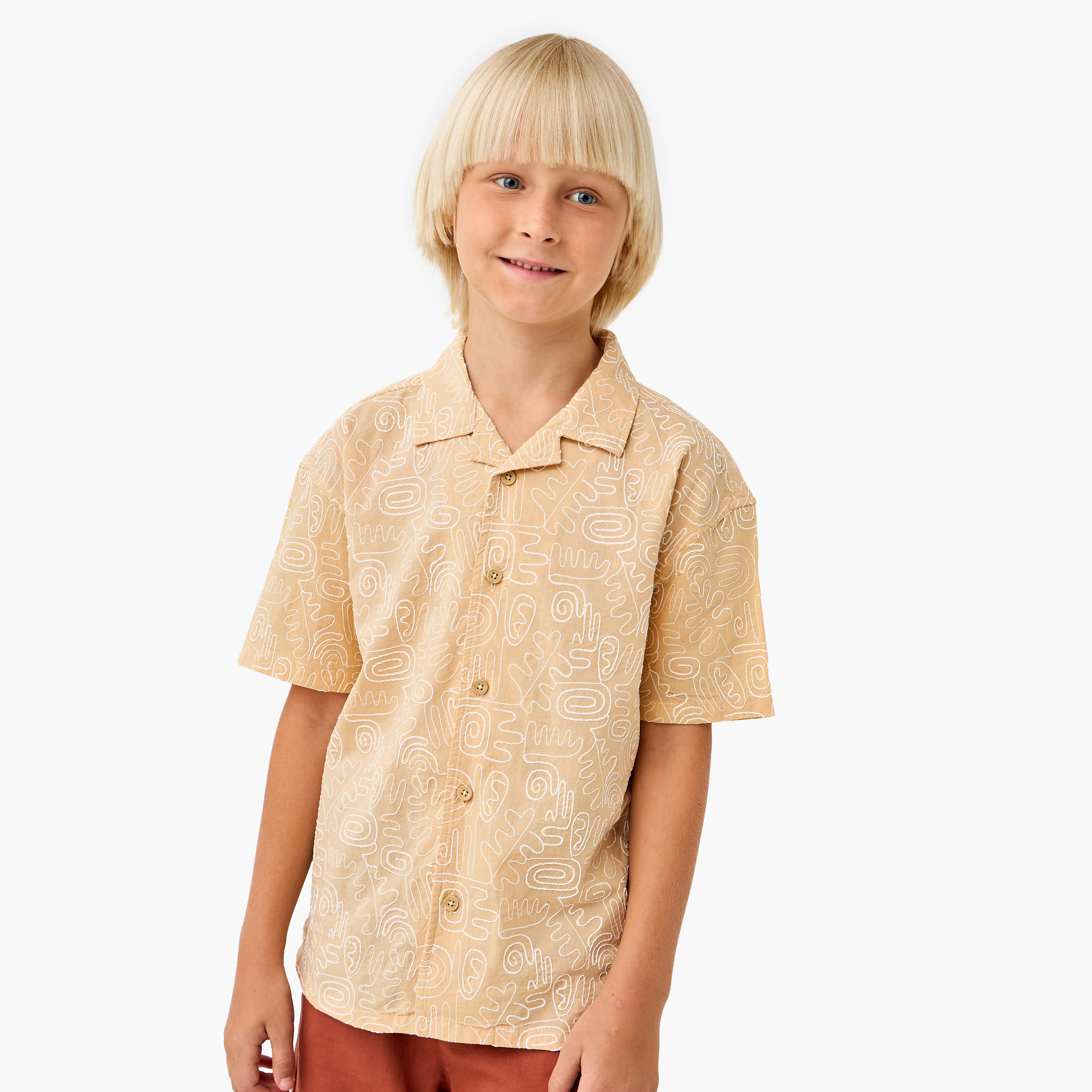 Eligo Embroidered Shirt with Camp Collar and Short Sleeves-boys-clothing-shirts-image-1