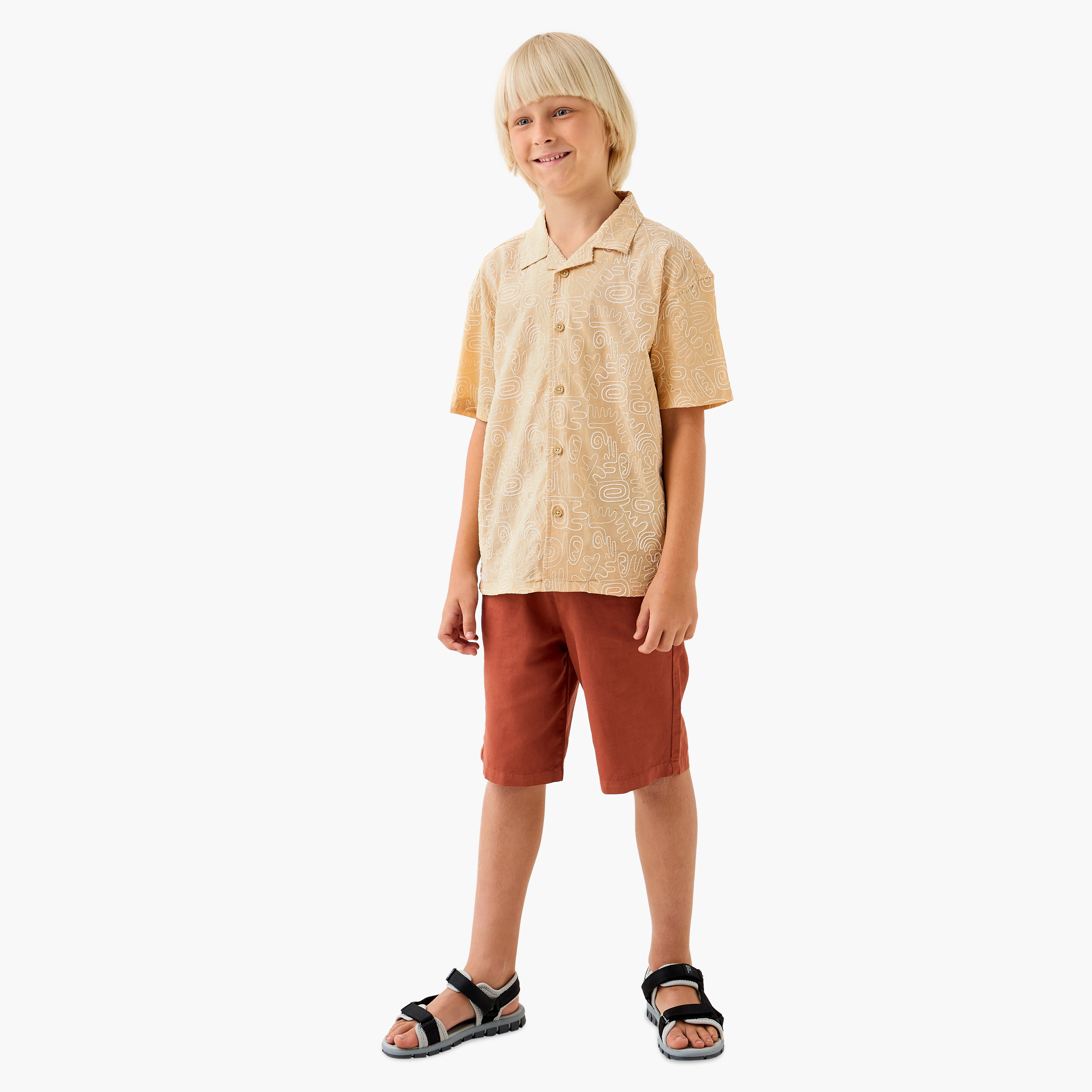 Eligo Embroidered Shirt with Camp Collar and Short Sleeves-boys-clothing-shirts-image-2