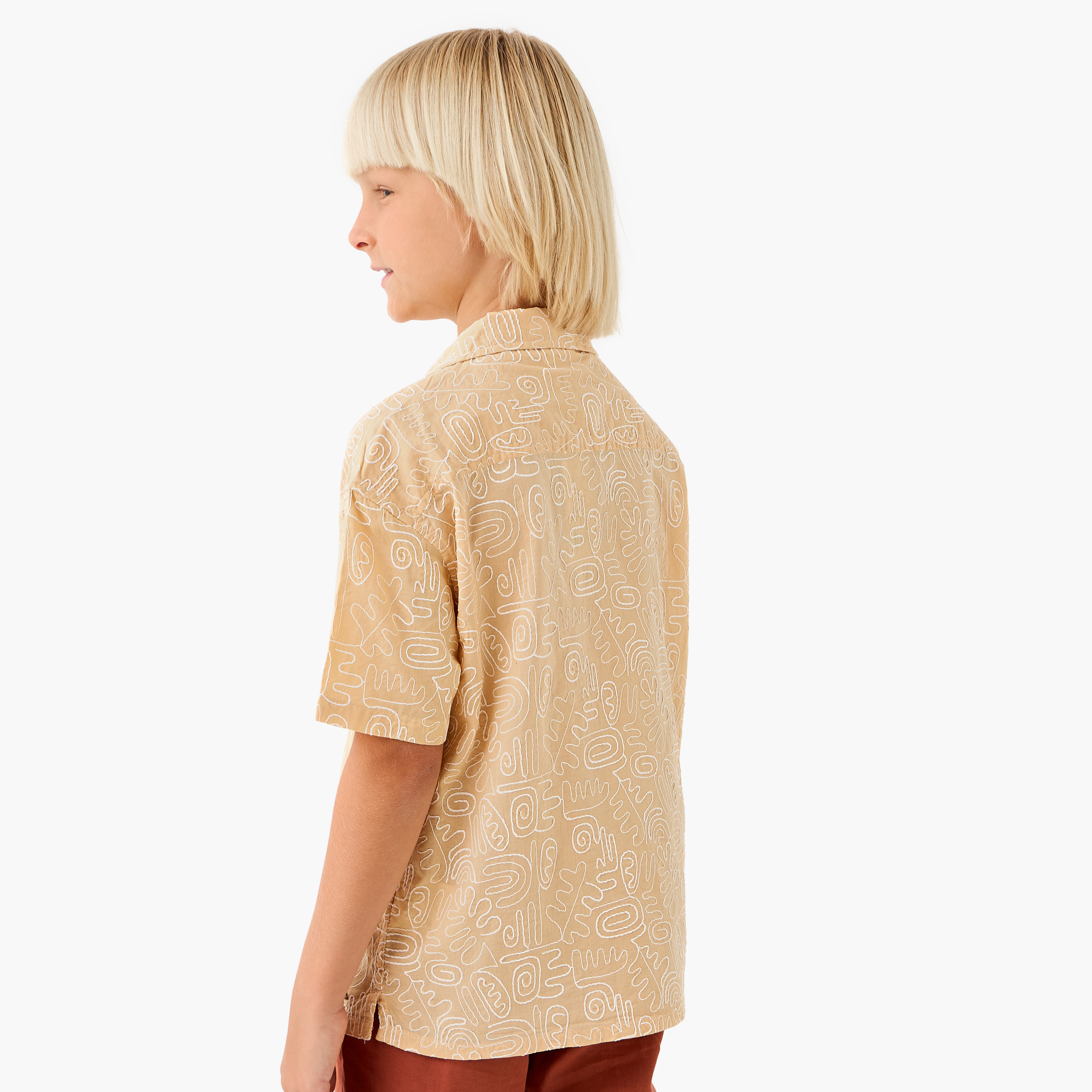 Eligo Embroidered Shirt with Camp Collar and Short Sleeves-boys-clothing-shirts-image-3