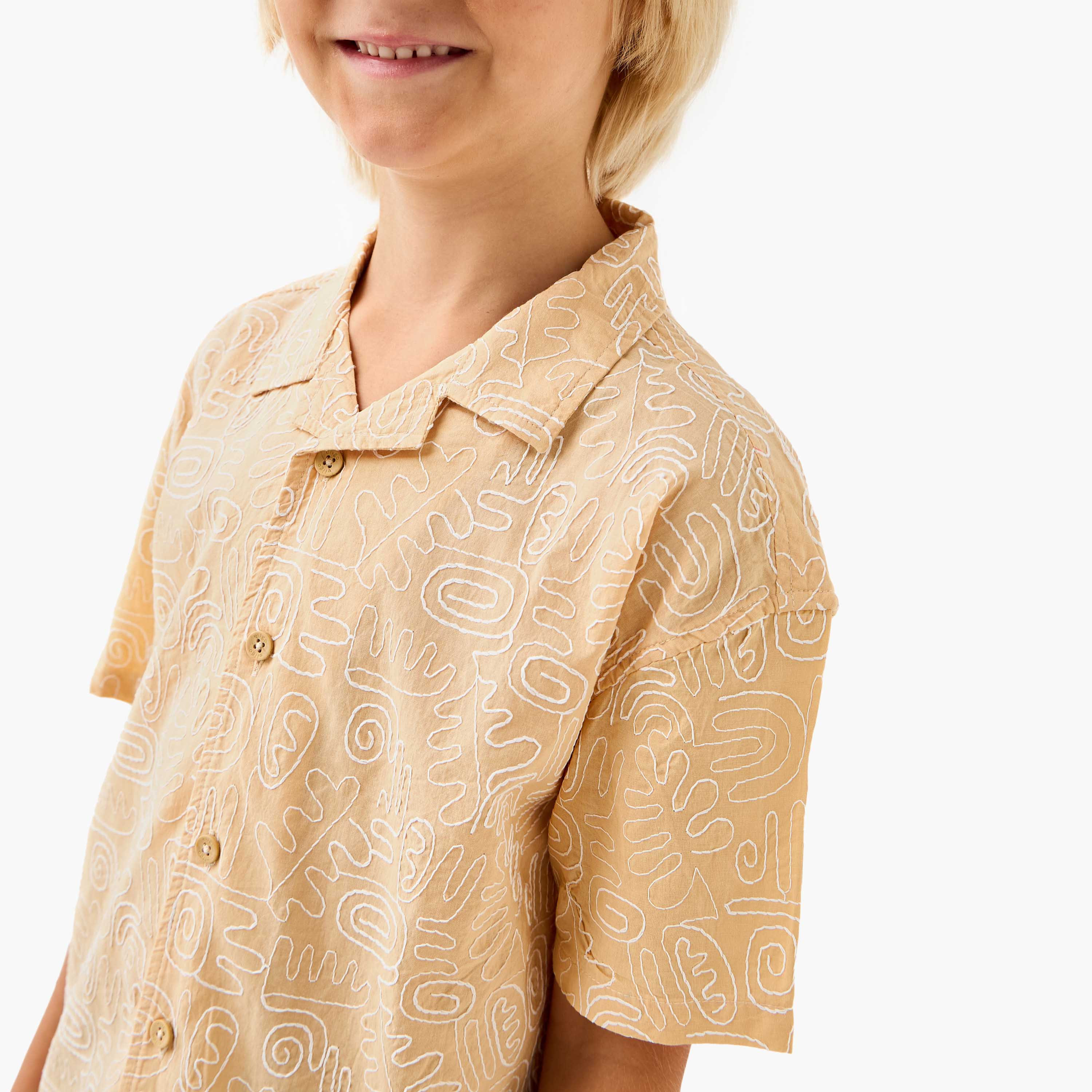 Eligo Embroidered Shirt with Camp Collar and Short Sleeves-boys-clothing-shirts-image-4