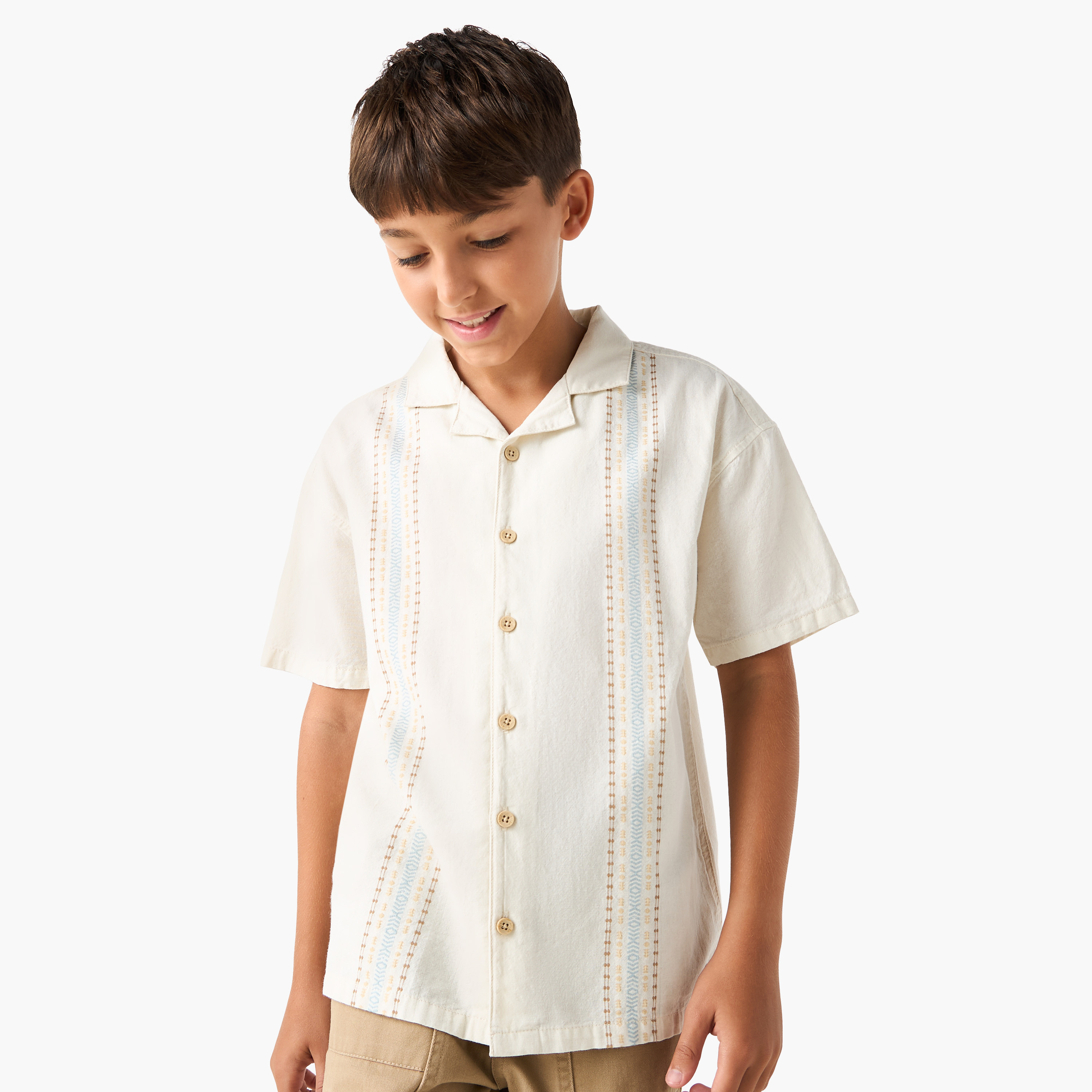 Eligo Embroidered Shirt with Camp Collar and Short Sleeves-boys-clothing-shirts-image-1