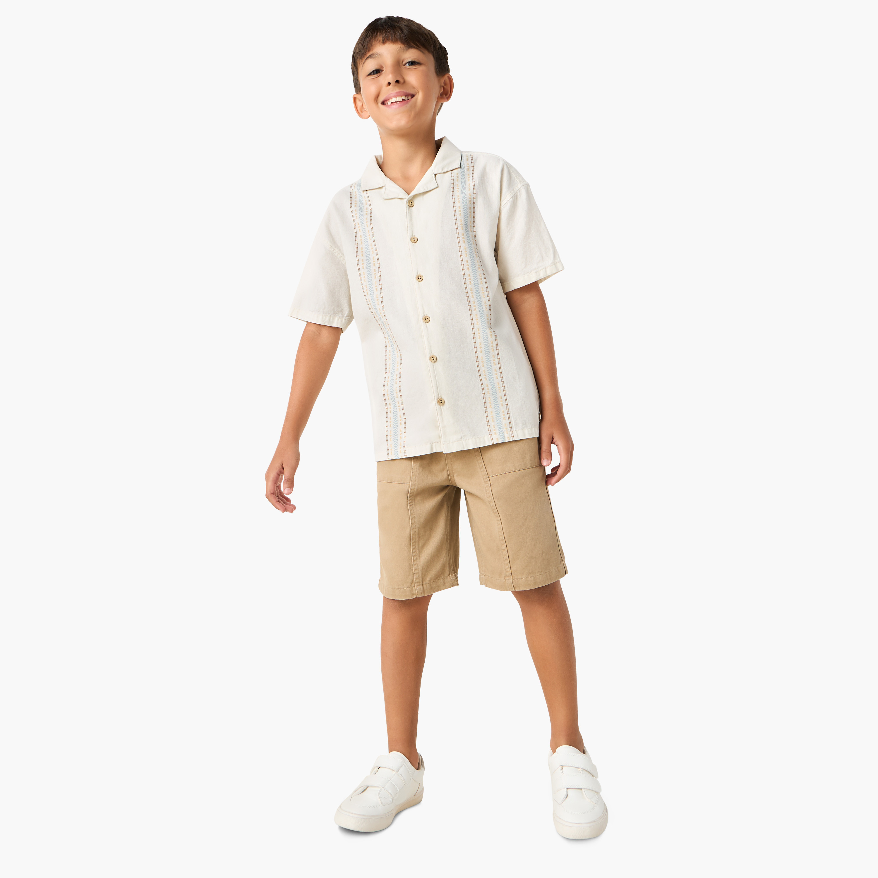 Eligo Embroidered Shirt with Camp Collar and Short Sleeves-boys-clothing-shirts-image-2