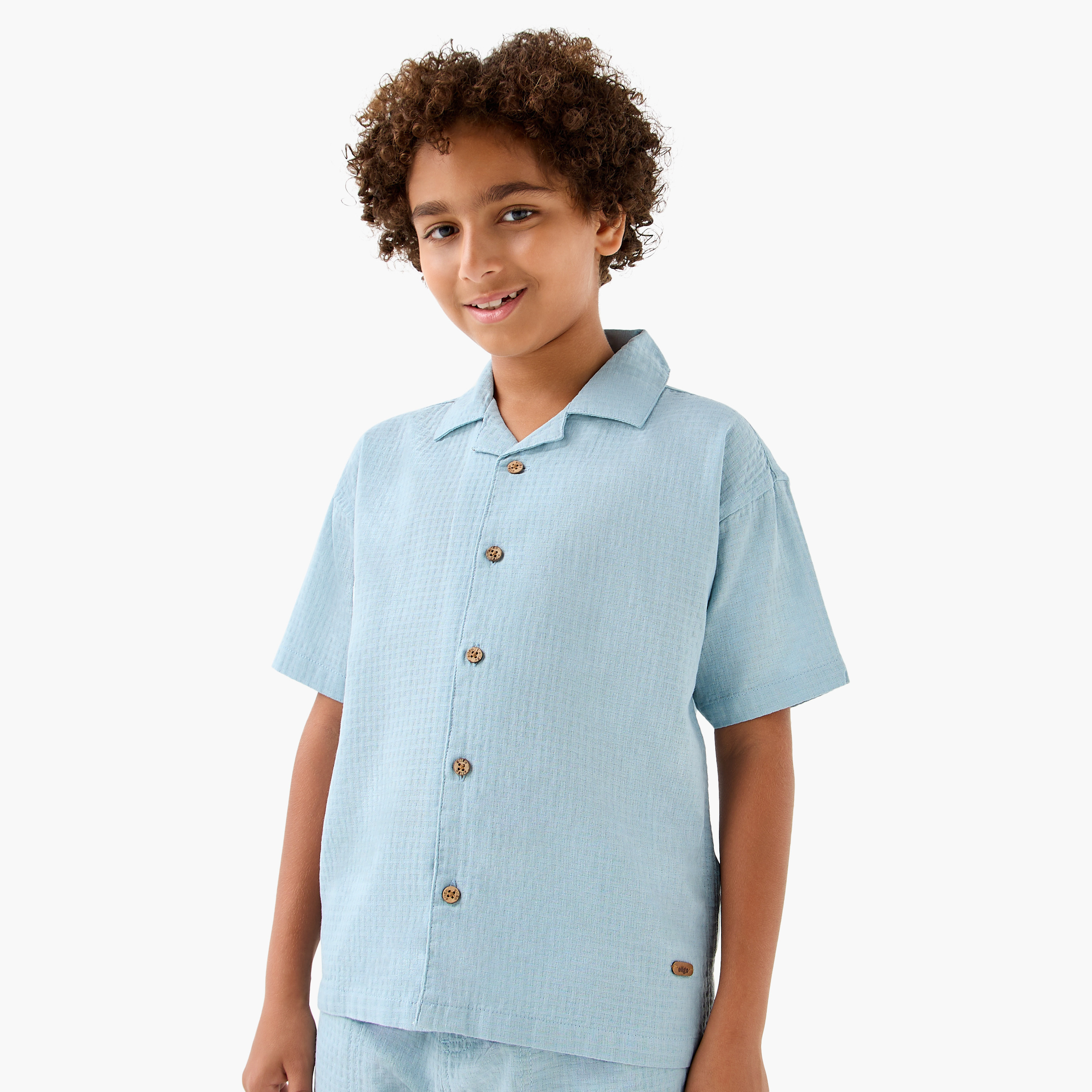 Eligo Textured Collared Shirt with Short Sleeves-boys-clothing-shirts-image-1