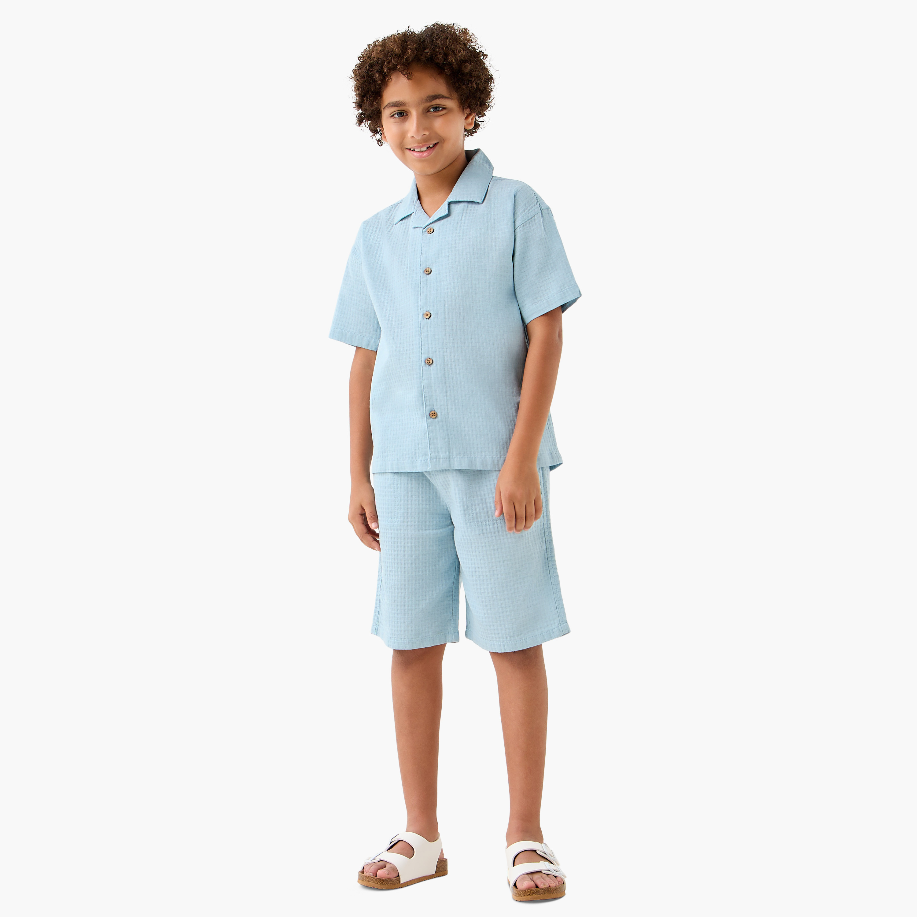 Eligo Textured Collared Shirt with Short Sleeves-boys-clothing-shirts-image-2