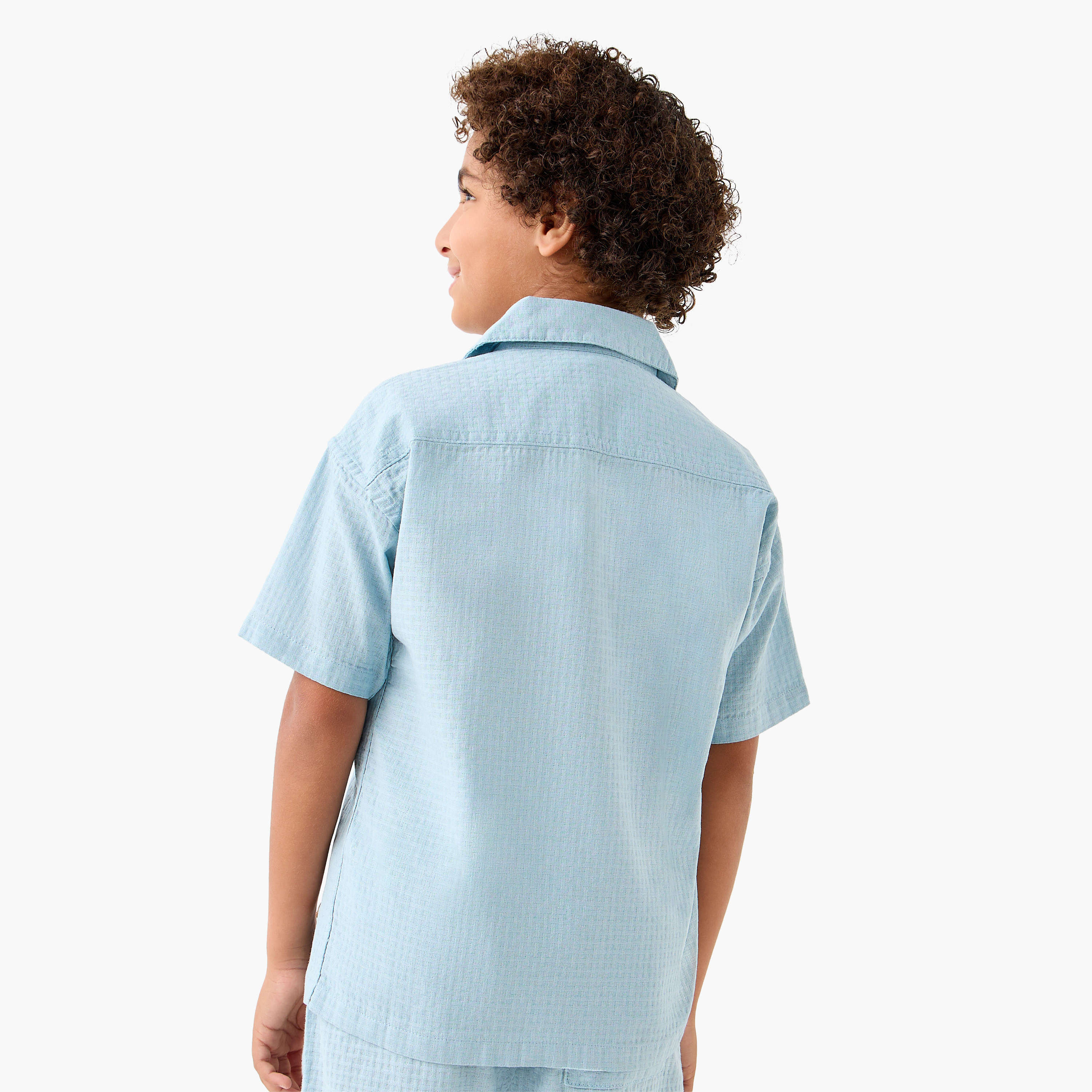 Eligo Textured Collared Shirt with Short Sleeves-boys-clothing-shirts-image-3