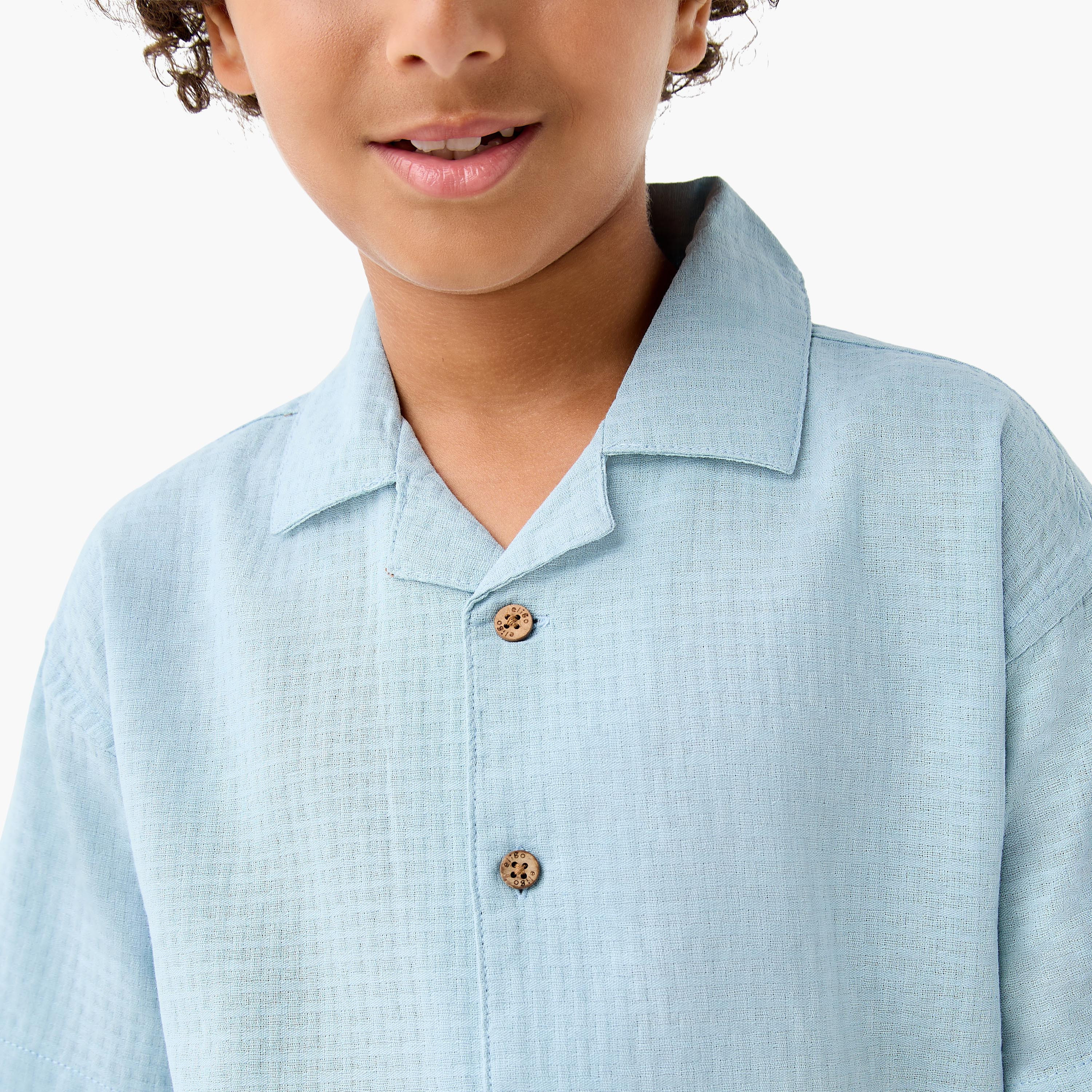 Eligo Textured Collared Shirt with Short Sleeves-boys-clothing-shirts-image-4