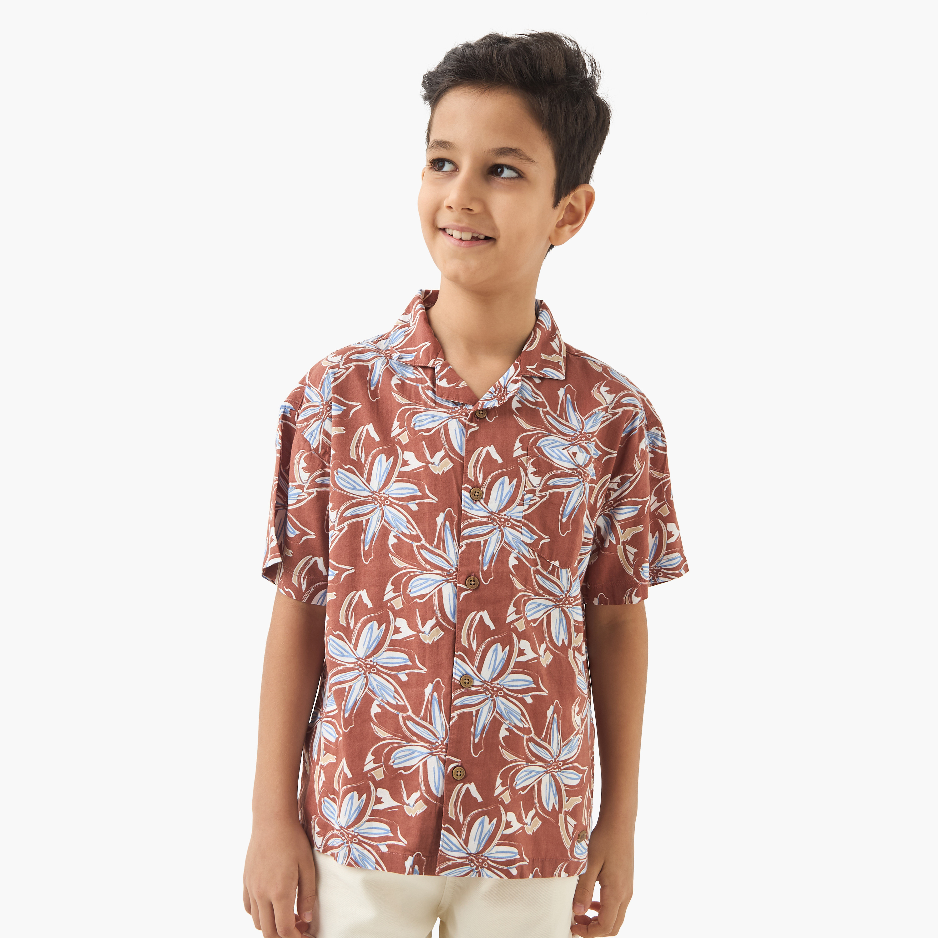 Eligo Floral Print Shirt with Short Sleeves-boys-clothing-shirts-image-1