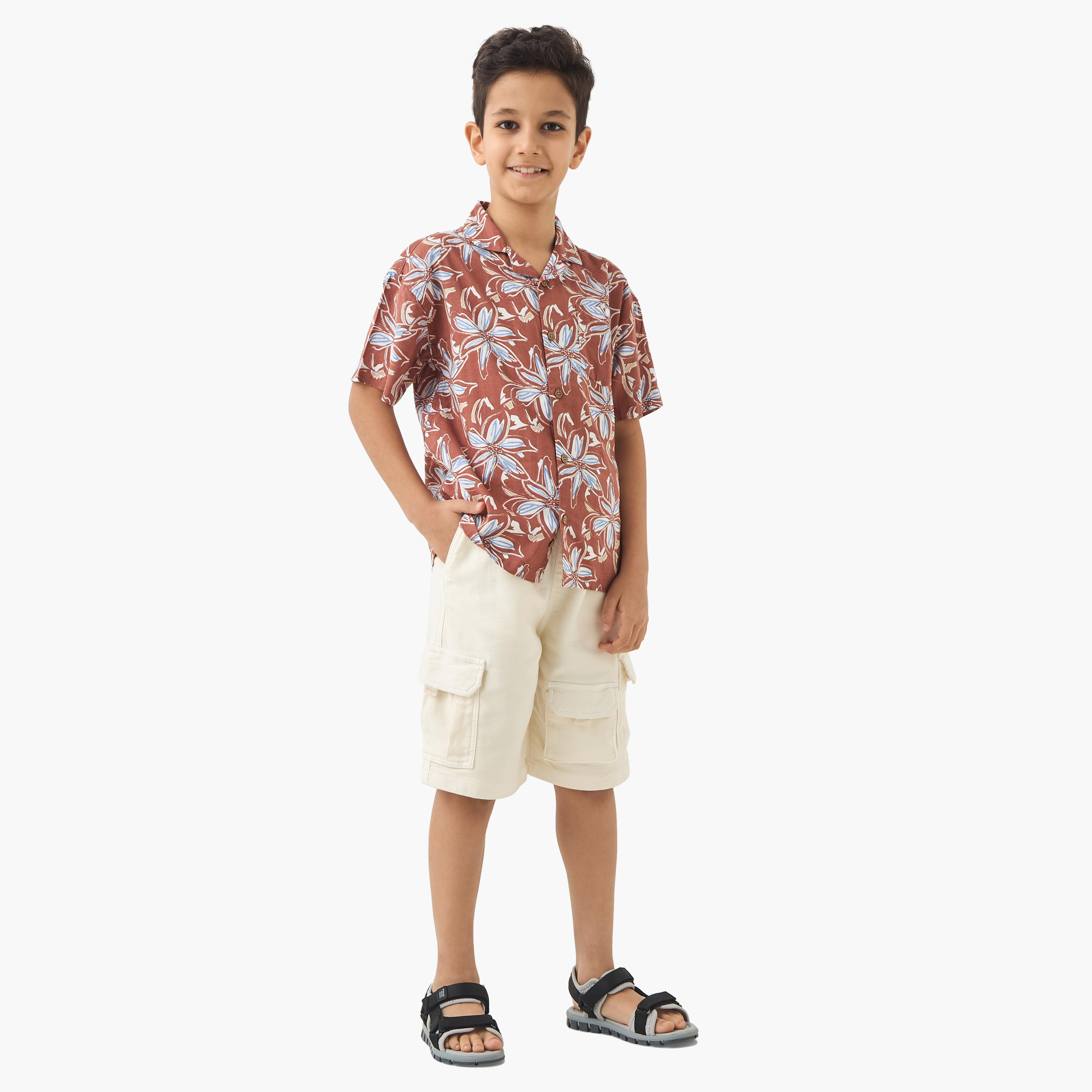 Eligo Floral Print Shirt with Short Sleeves-boys-clothing-shirts-image-2