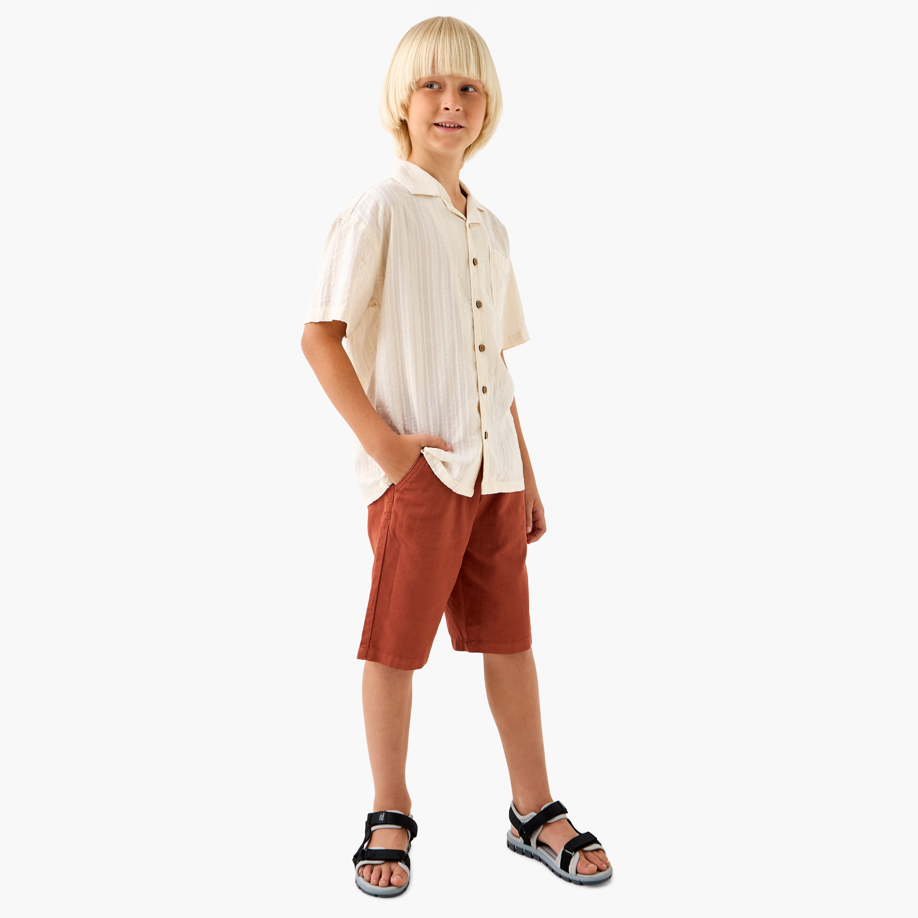 Eligo Textured Camp Collar Shirt with Short Sleeves-boys-clothing-shirts-image-2